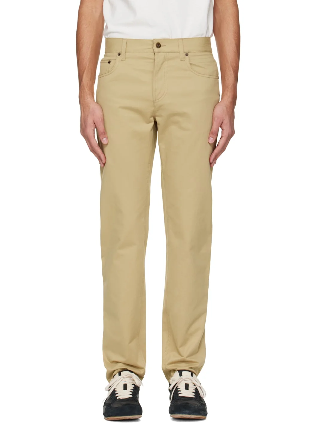 Beige Logo Patch Jeans - 1