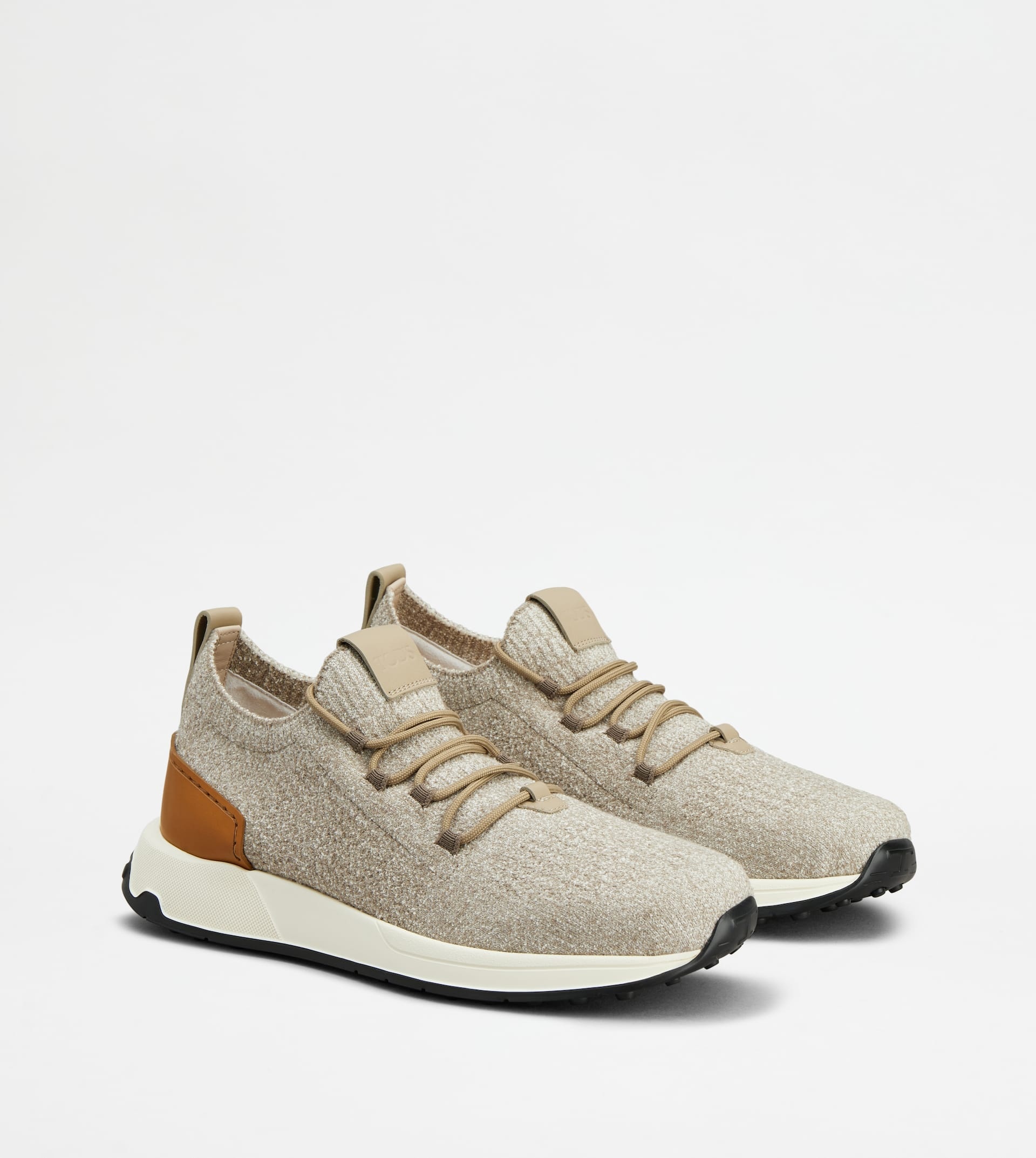 SOCK SNEAKERS IN TECHNICAL FABRIC AND LEATHER - BEIGE, BROWN - 3