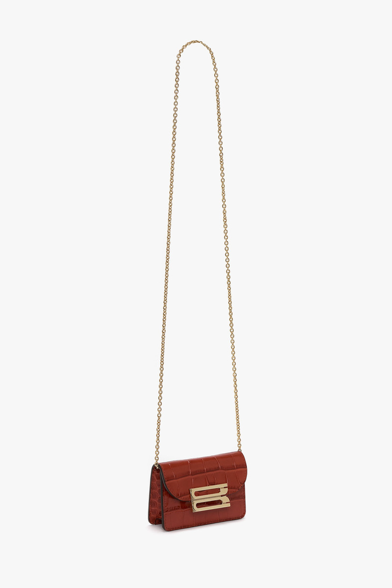 Micro Dorian Bag With Chain Strap In Brick Red Croc Embossed Leather 2