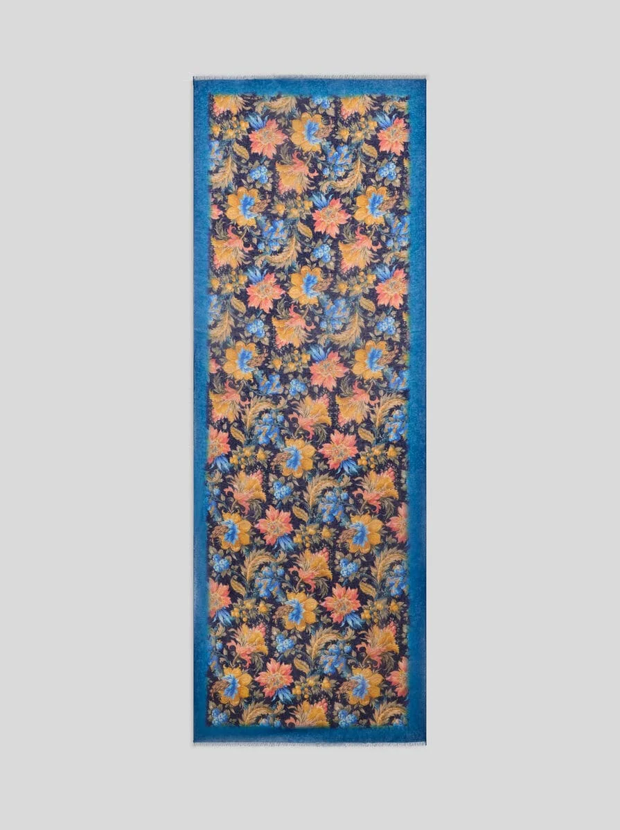 BRUSHED CASHMERE SCARF WITH FLORAL MOTIF - 1