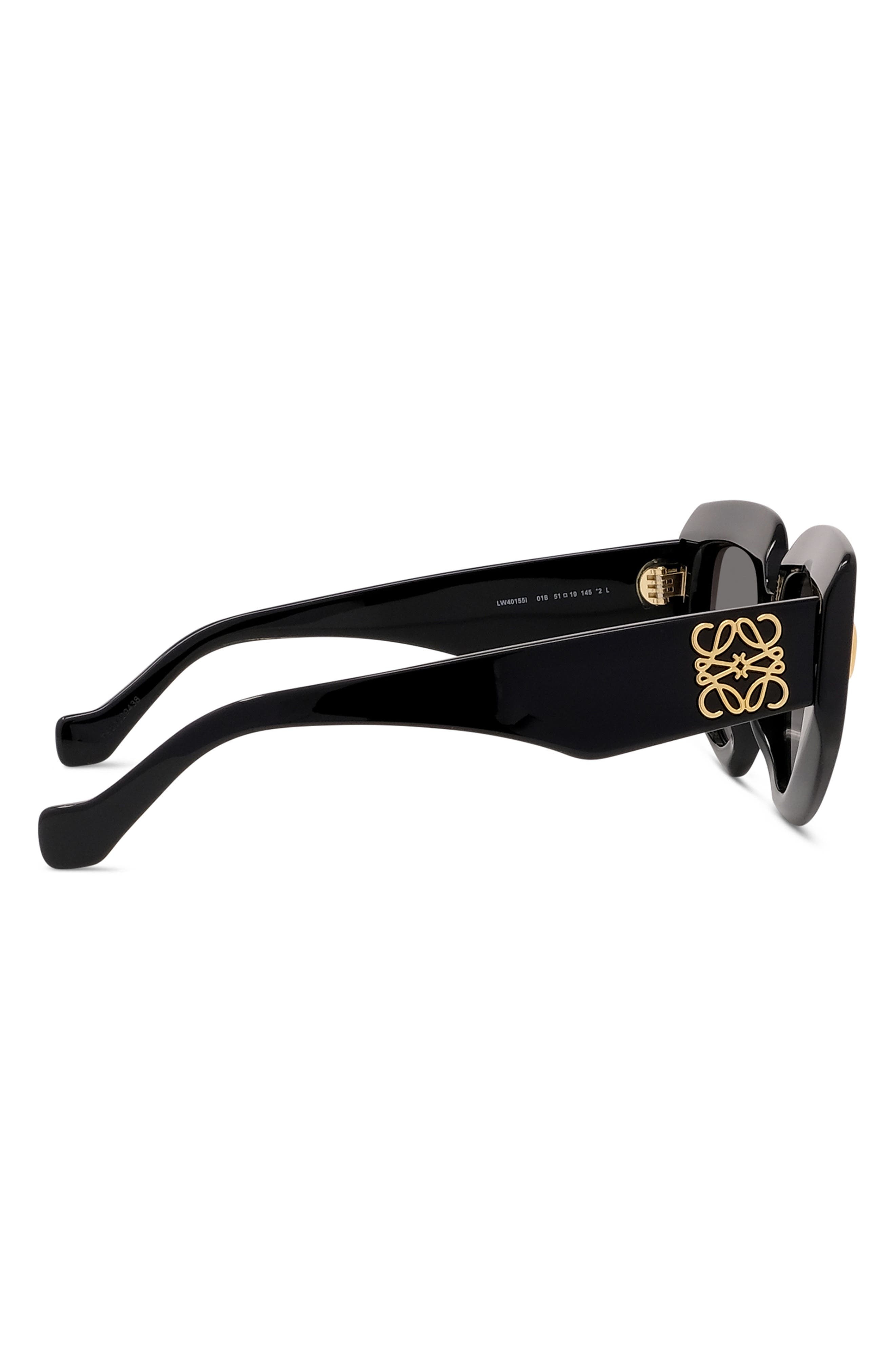 Loewe Anagram 51mm Geometric Sunglasses in Shiny Black /Gradient Smoke at Nordstrom - 7
