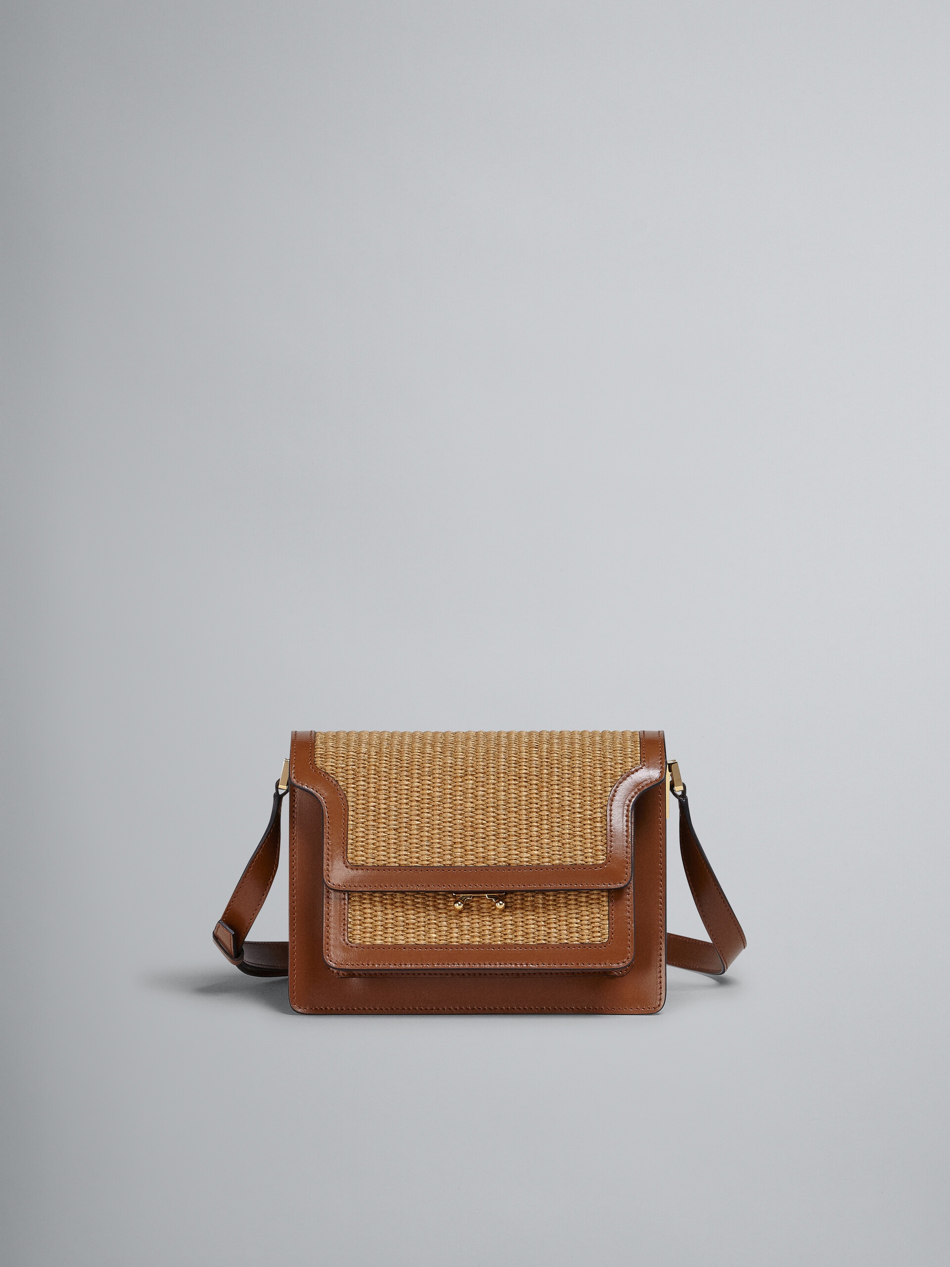 TRUNK SOFT MEDIUM BAG IN BROWN LEATHER AND RAFFIA - 1