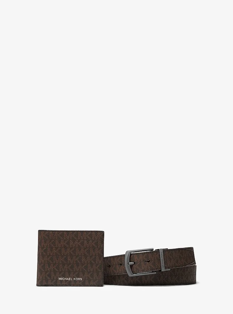Signature Logo Billfold Wallet and Belt Gift Set - 1