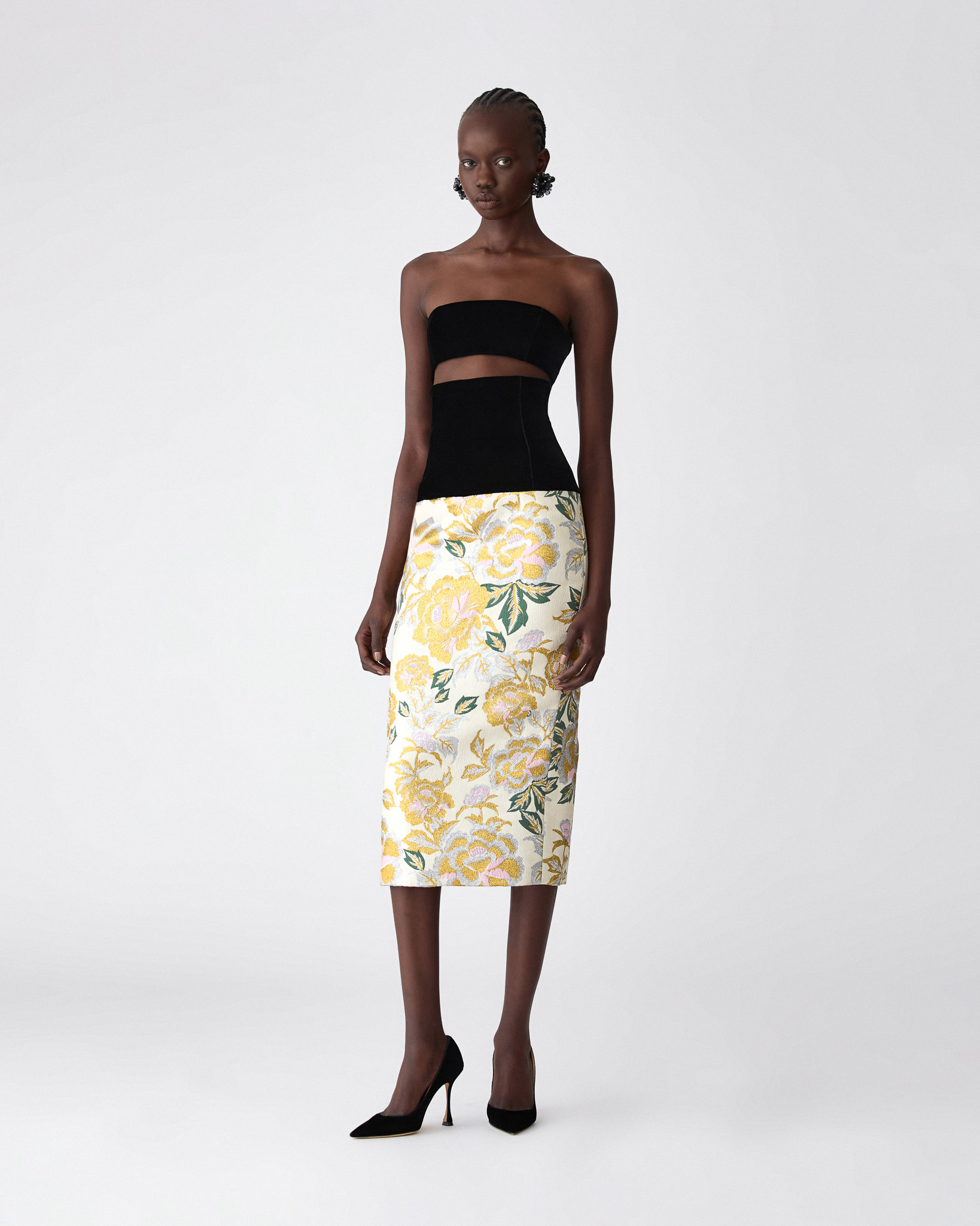 Floral Jacquard and Velvet Cutout Dress - 2