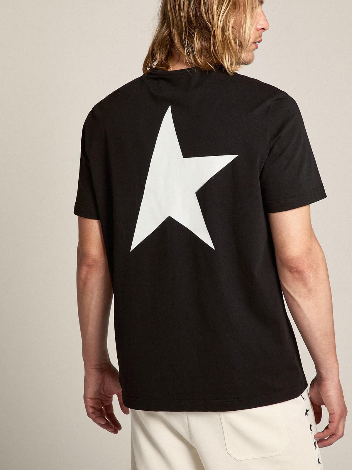 Men's black T-shirt with contrasting white logo and star - 4