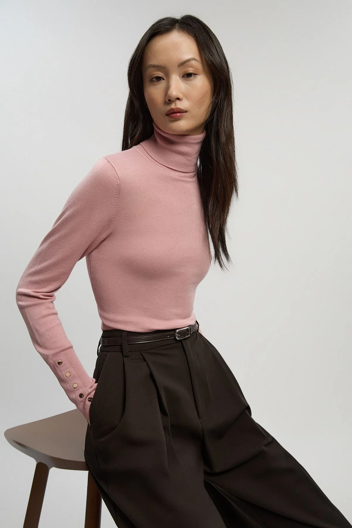 Viscose Blend Roll Neck Knit Jumper - 1