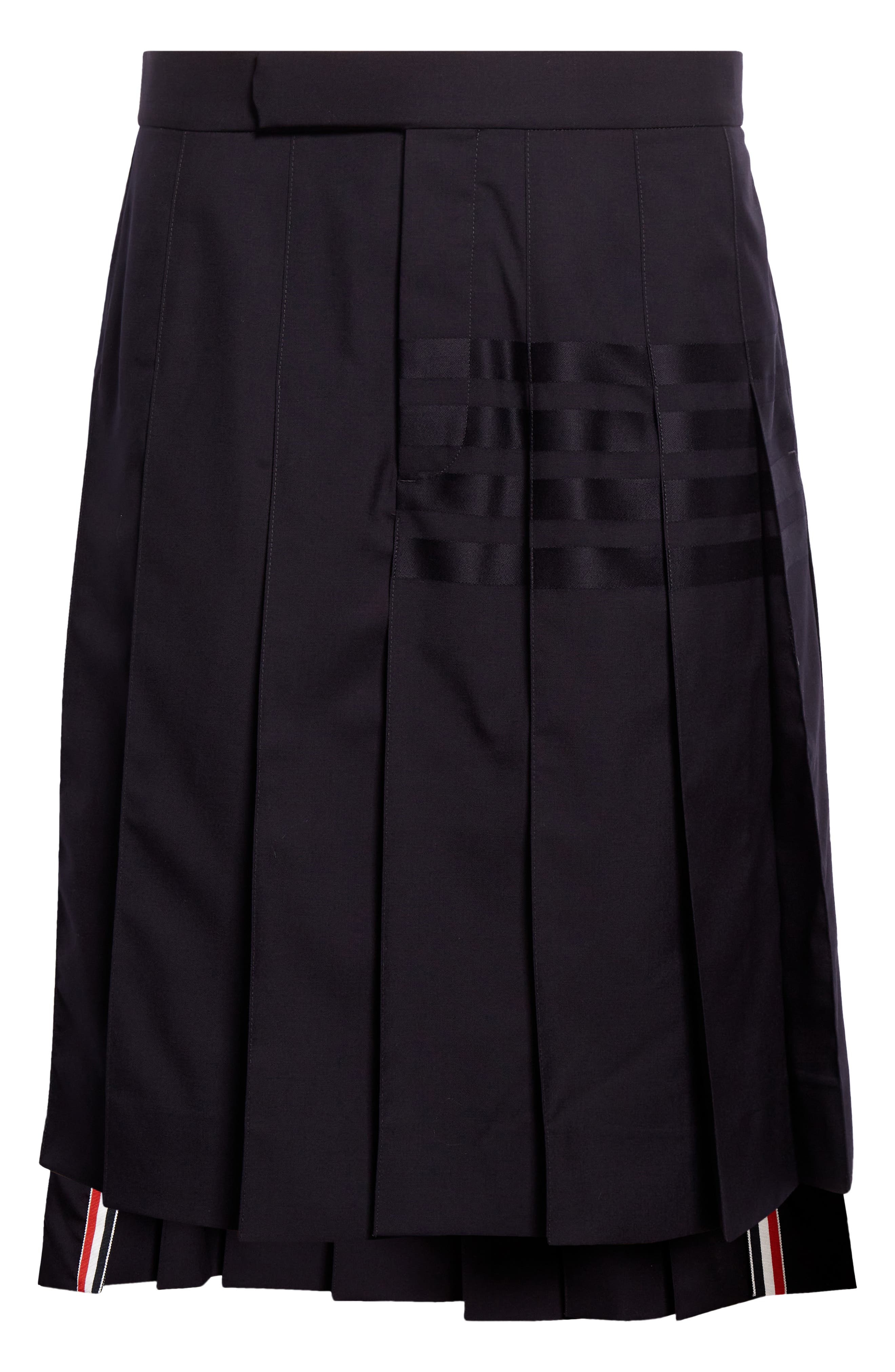 4-Bar Pleated Back Strap High-Low Wool Skirt - 6