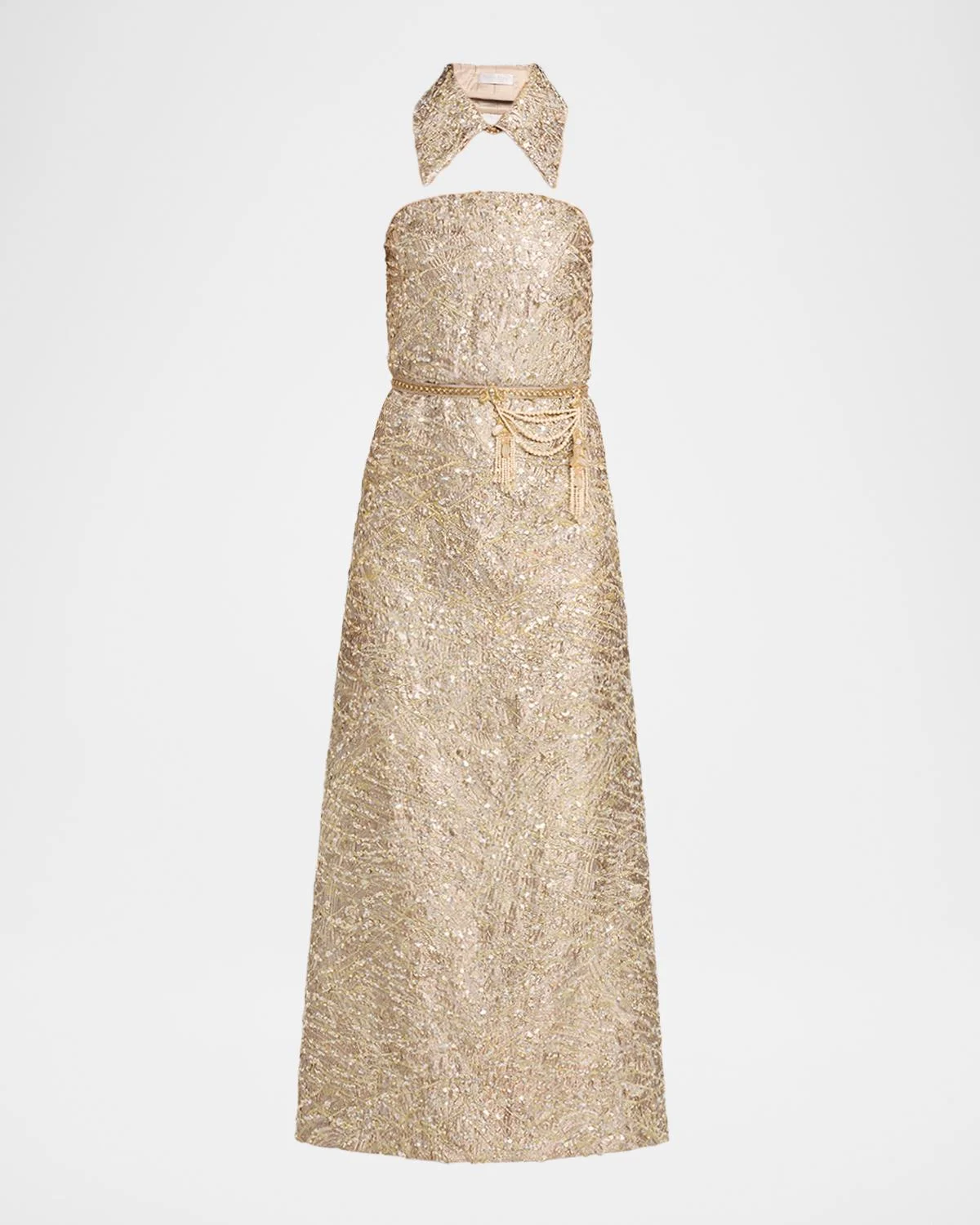 Collared Strapless Embellished Midi Cocktail Dress - 1