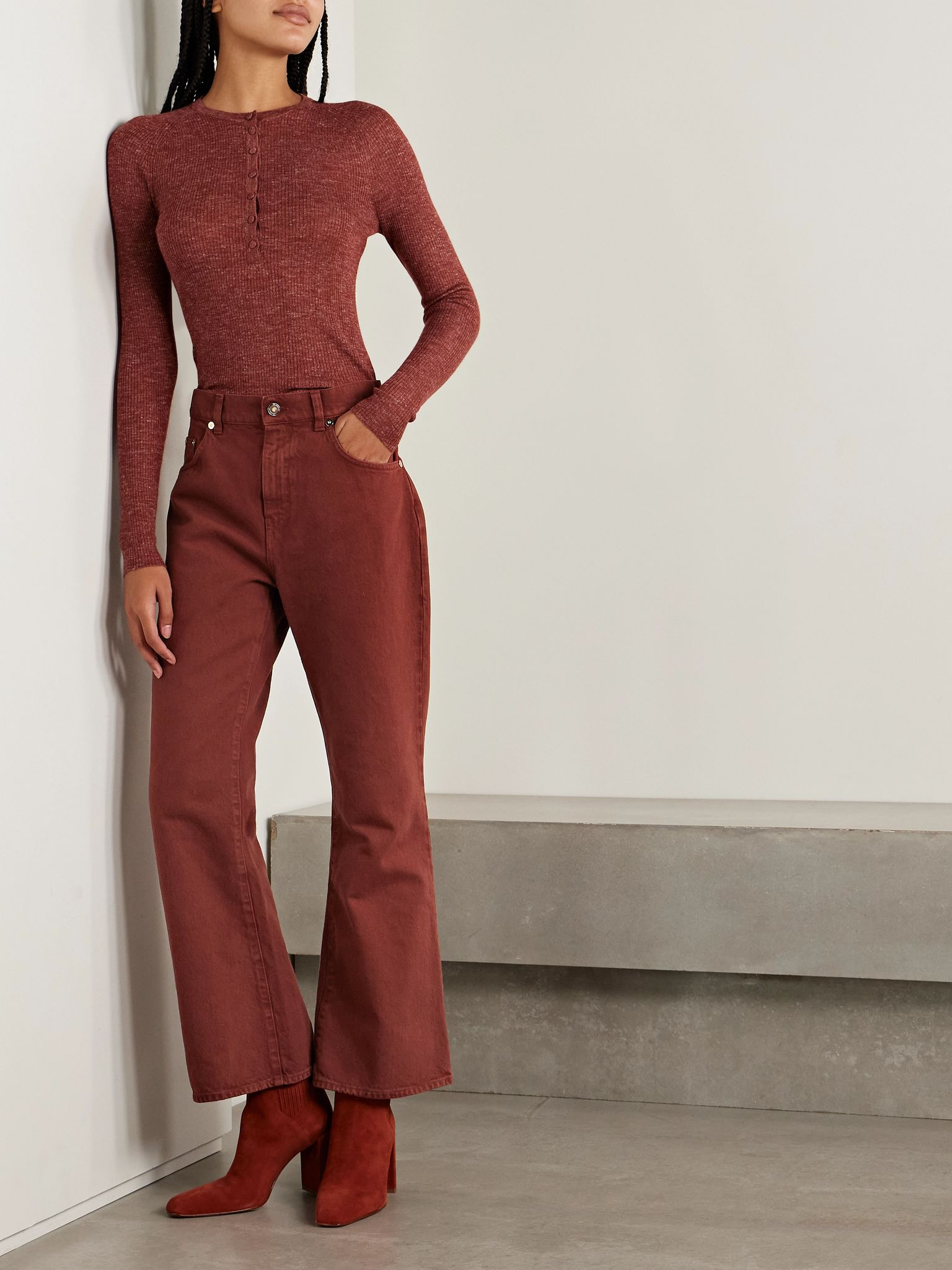 Ezra high-rise bootcut recycled jeans Burgundy - 2