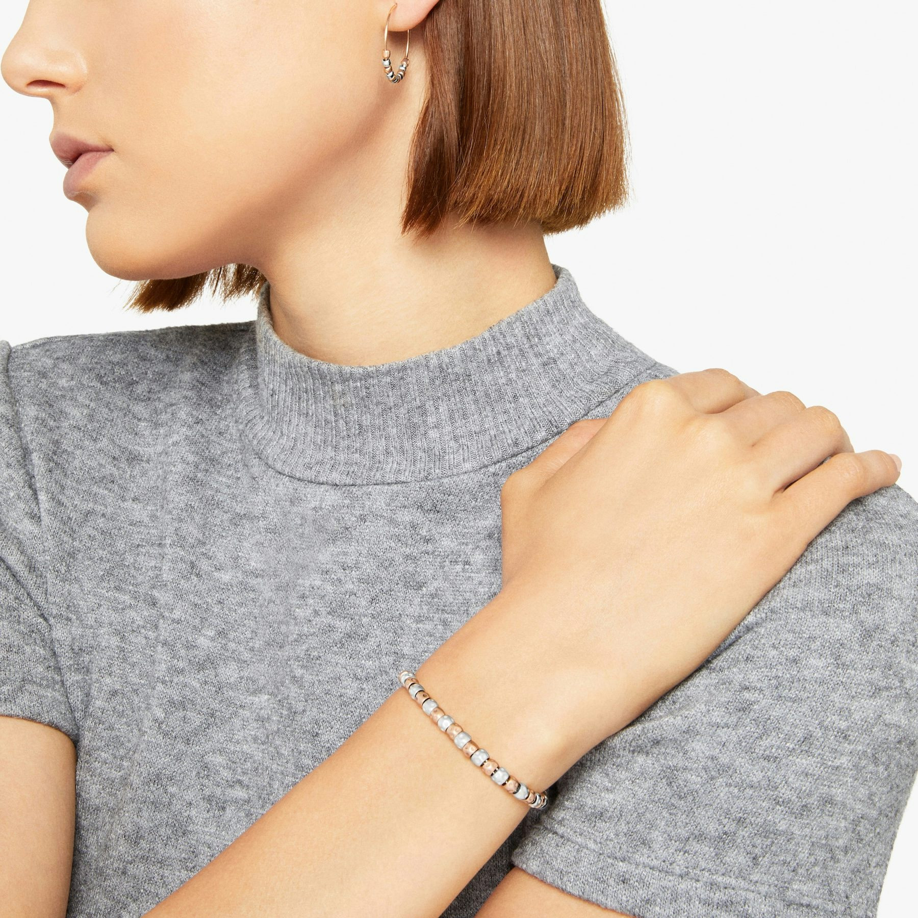 SILVER & ROSE GOLD MINI GRANELLI EARRINGS - 3