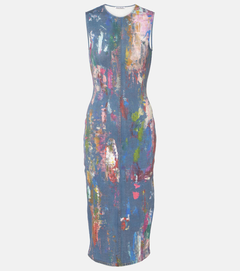 Blue Trompe L'oeil 미디 드레스 - 1