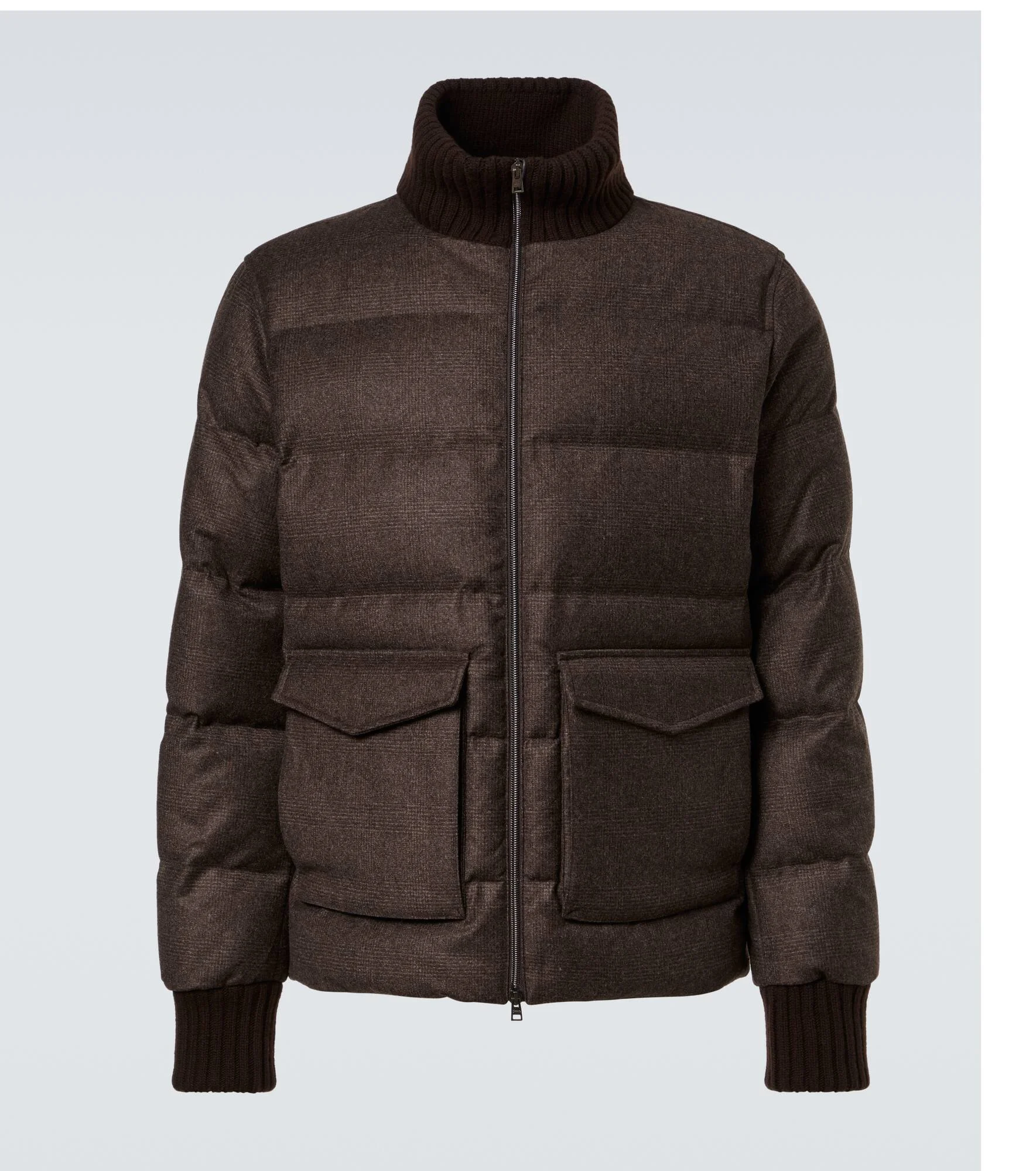 Checked wool and cashmere down jacket - 1