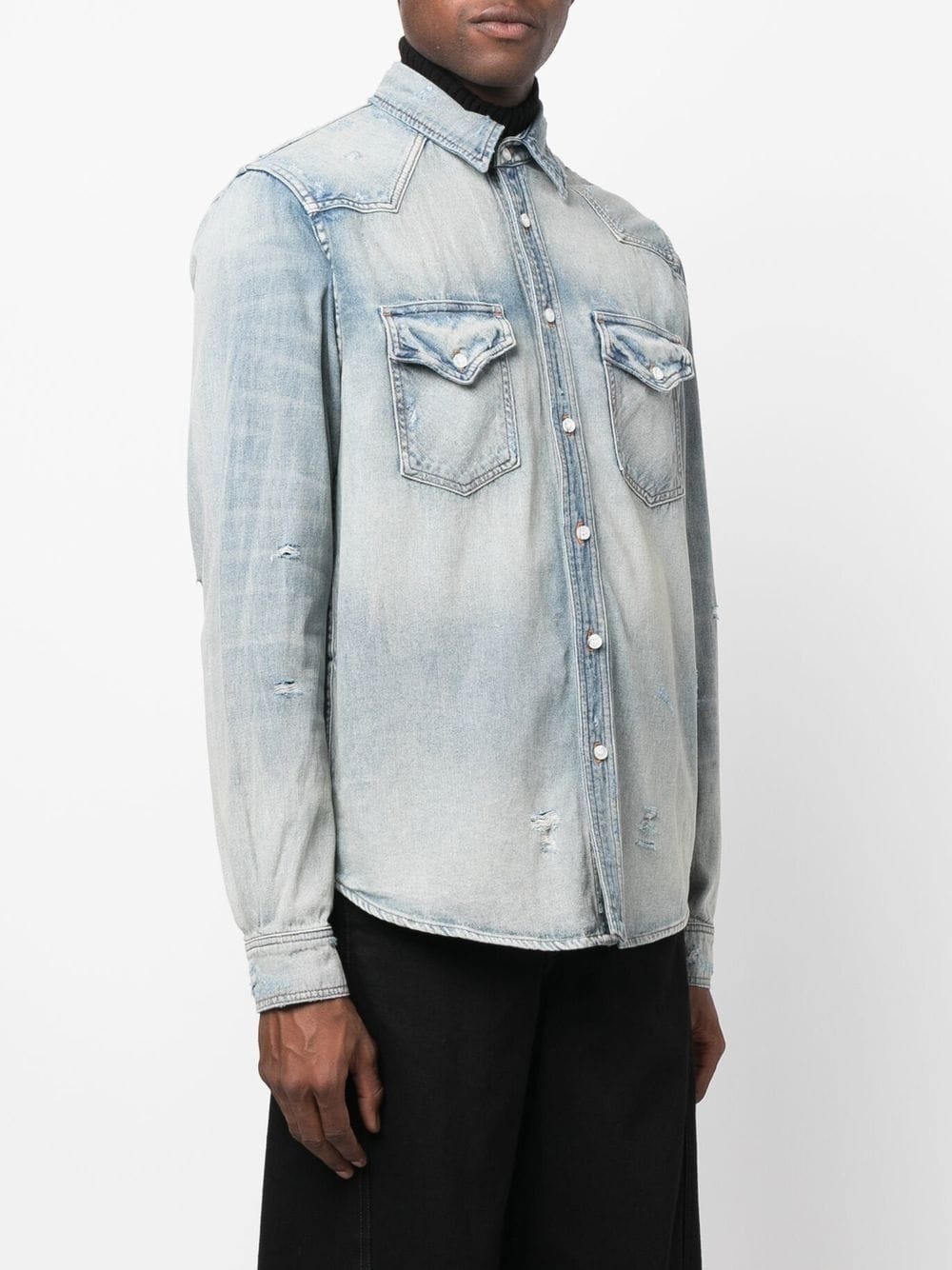 light-wash denim shirt - 4