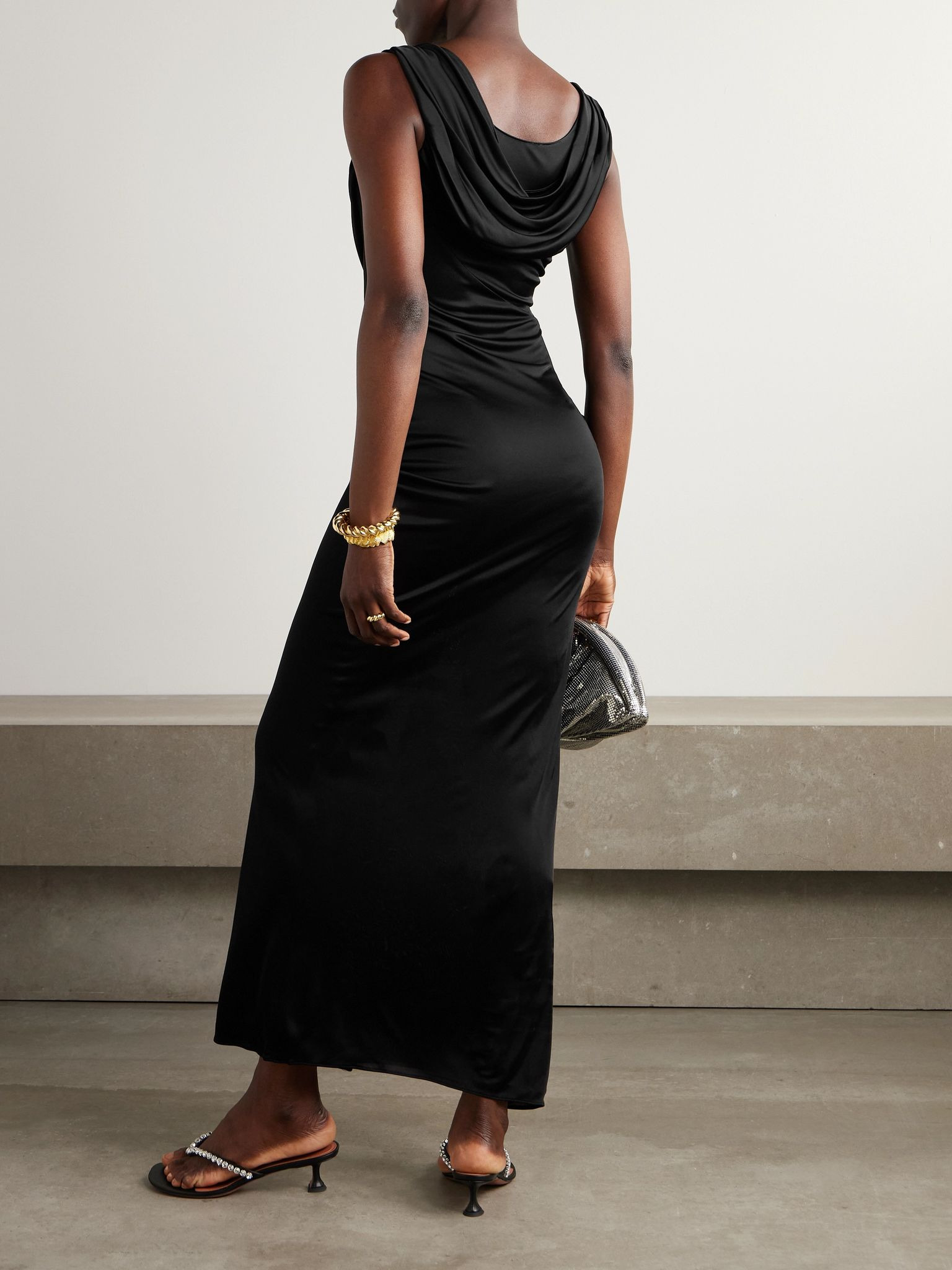 Embellished draped stretch-jersey gown Black - 3