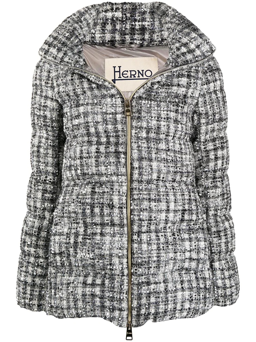 metallic bouclé knit padded jacket - 1