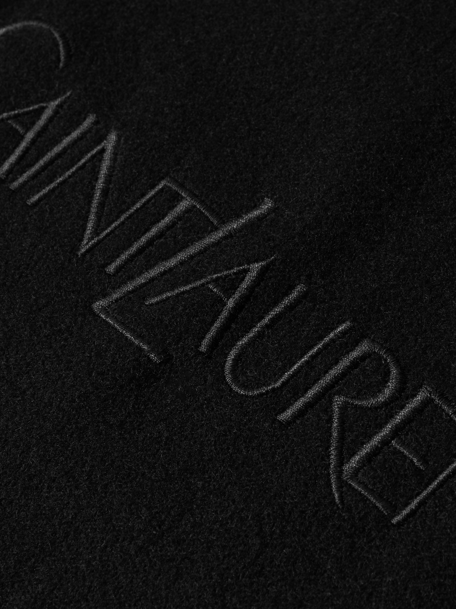 Logo-Embroidered Fringed Cashmere Scarf Black - 3