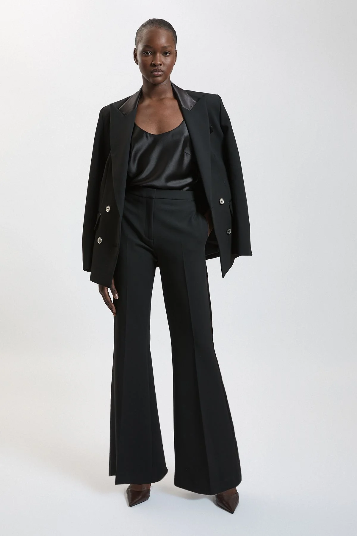 Compact Stretch & Satin Mix Tux Kickflare Trouser - 1