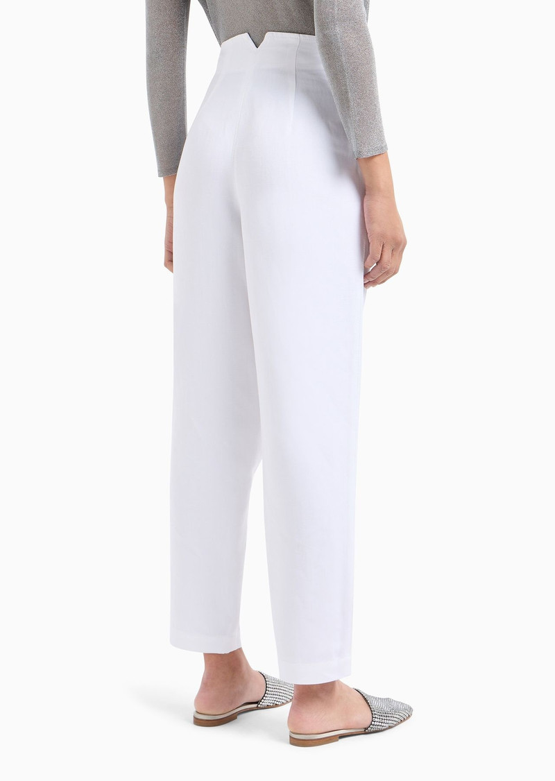 High-waist oval-leg darted trousers in linen-blend shantung 3