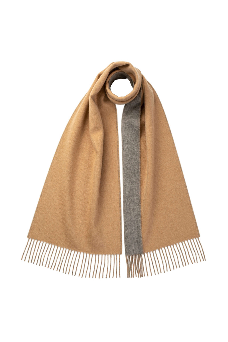 Contrast Reversible Camel Cashmere Scarf 1