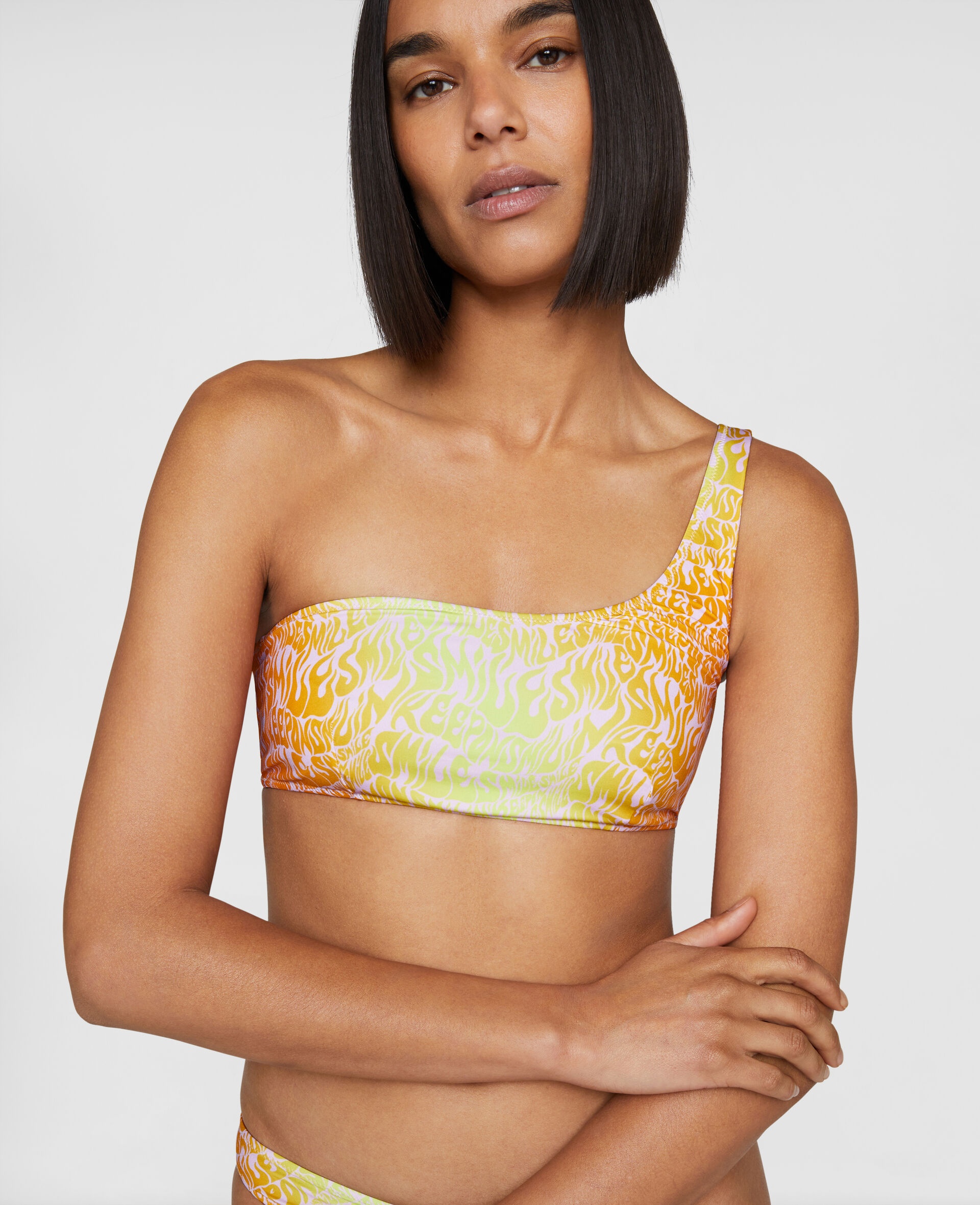 Smile Print One-Shoulder Bra - 4