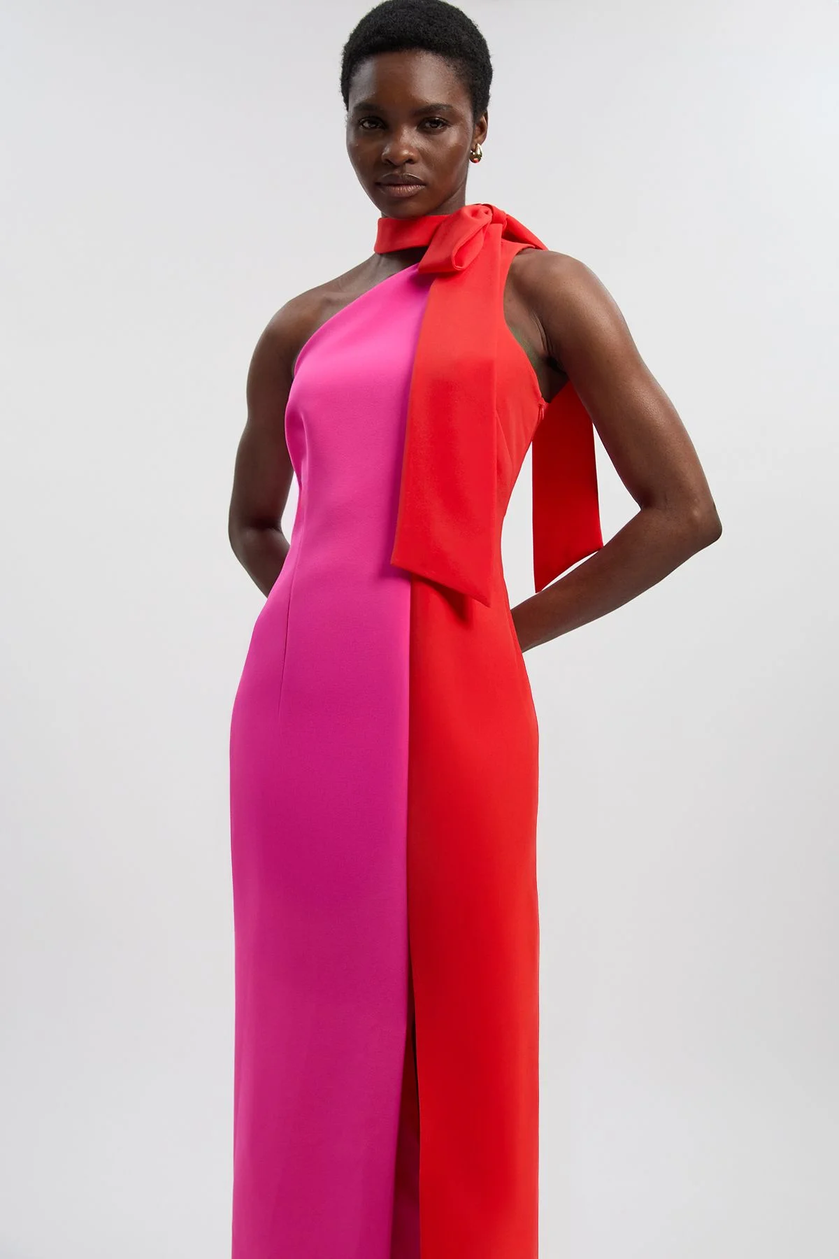 Soft Tailored Colour Block Bow Midi Dress - 1
