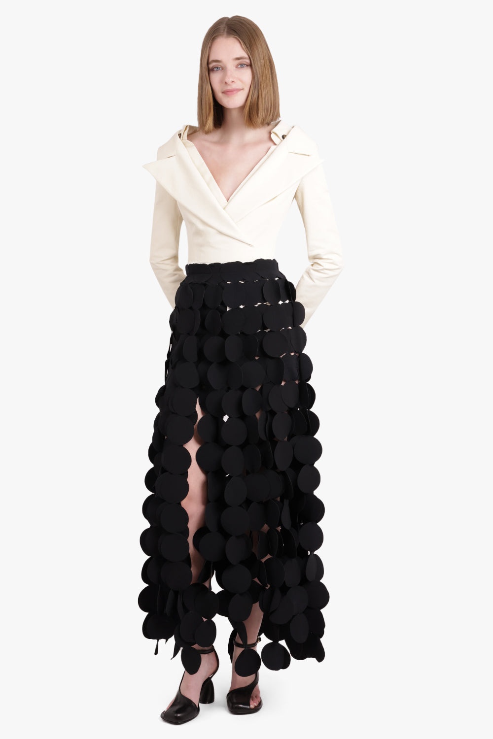 MULTI CIRCLE LAYERED MAXI SKIRT | BLACK - 5