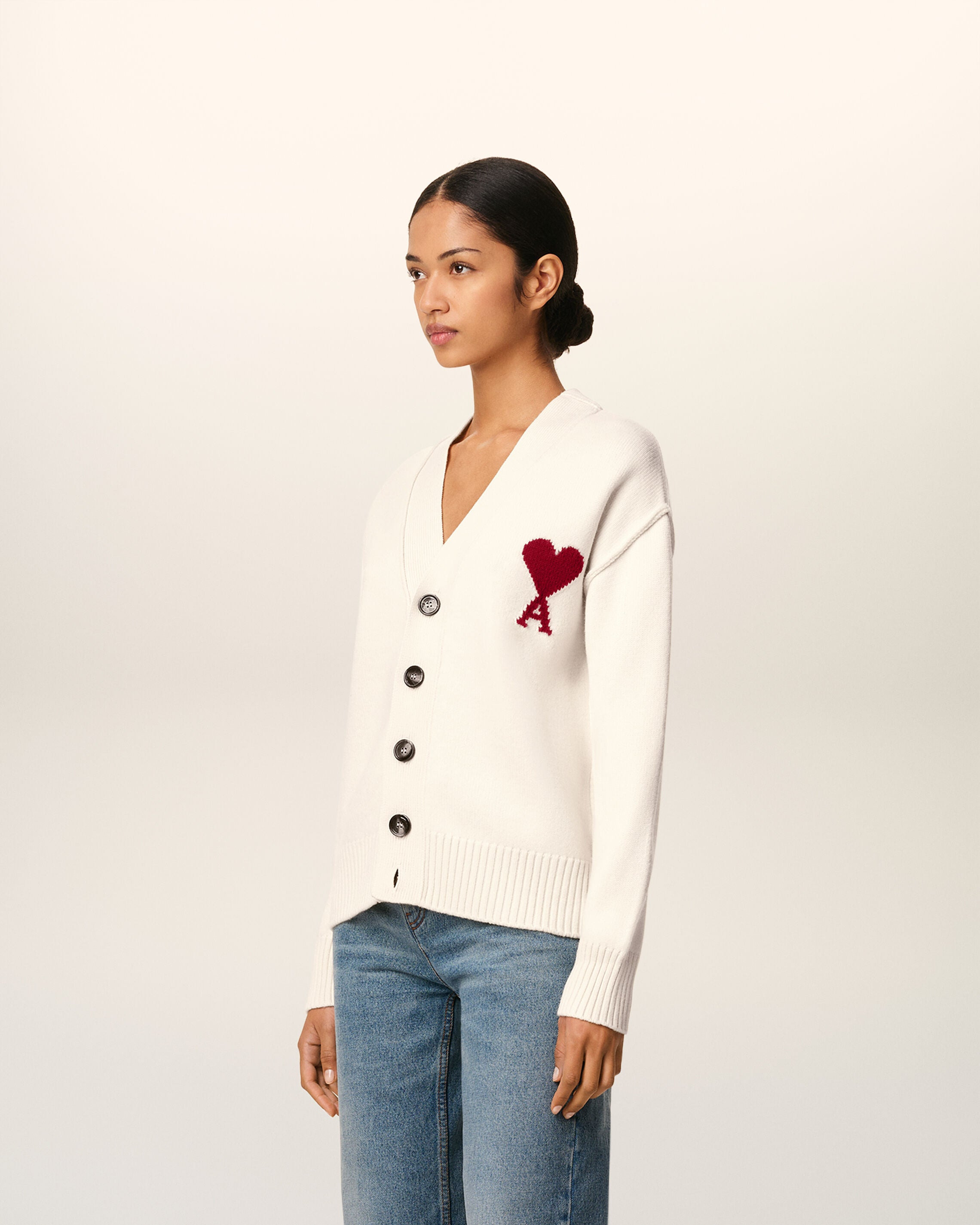 WHITE WOOL AMI DE COEUR CARDIGAN - 6
