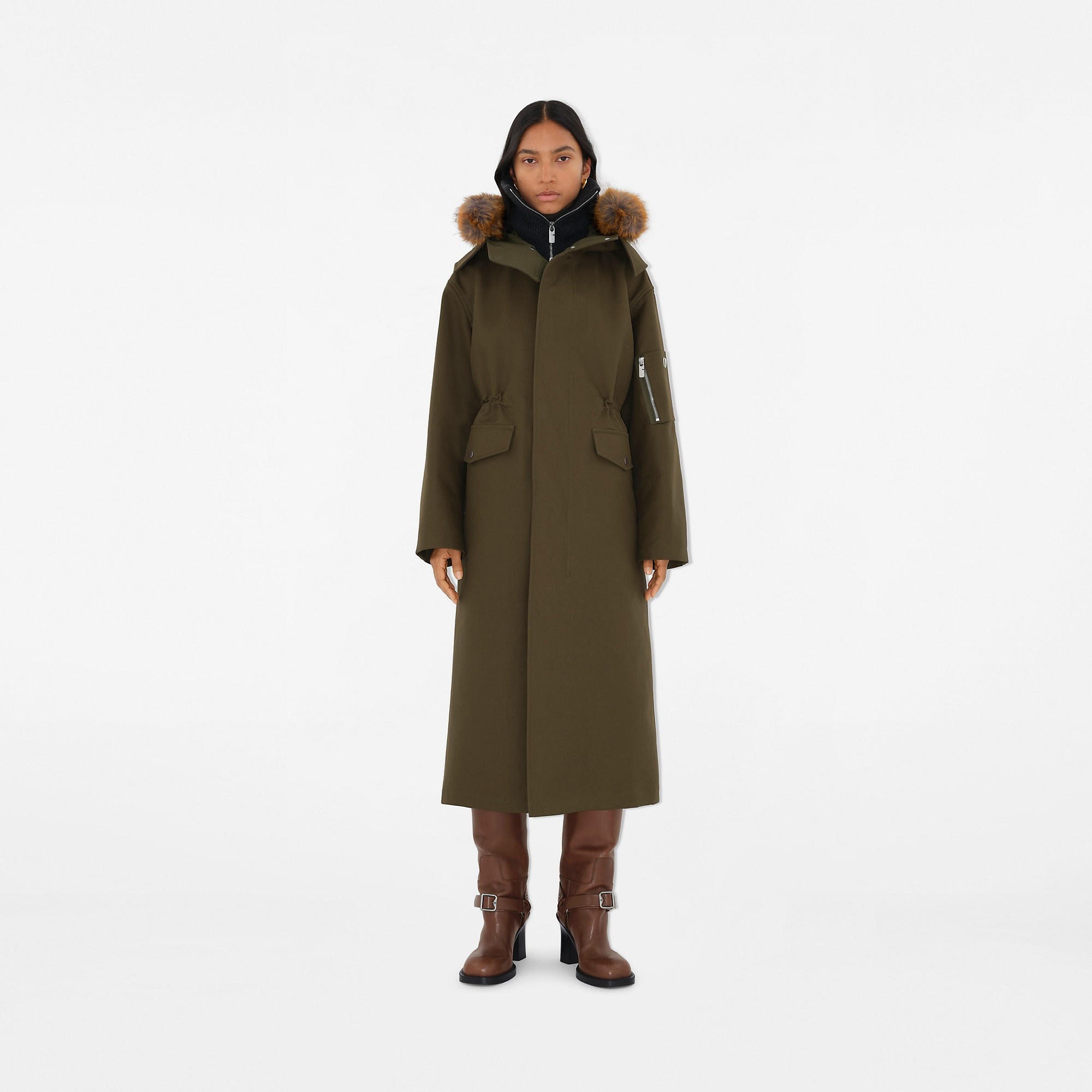 Burberry Long Faux Fur Trim Cotton Parka | REVERSIBLE