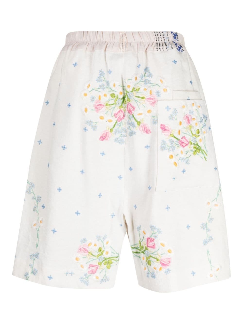 embroidered linen drop-crotch shorts - 2