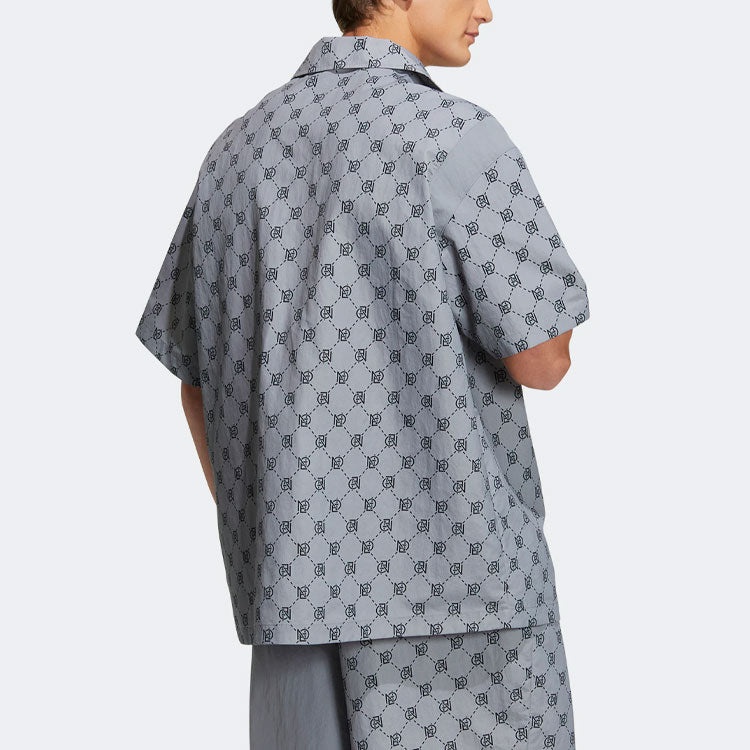 Men's adidas neo Pattern Full Print Athleisure Casual Sports Short Sleeve Shirt Gray IB5858 - 3