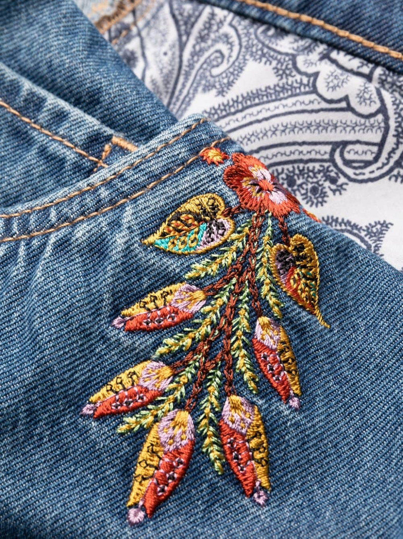 floral embroidered 넓은 다리 denim culottes 7
