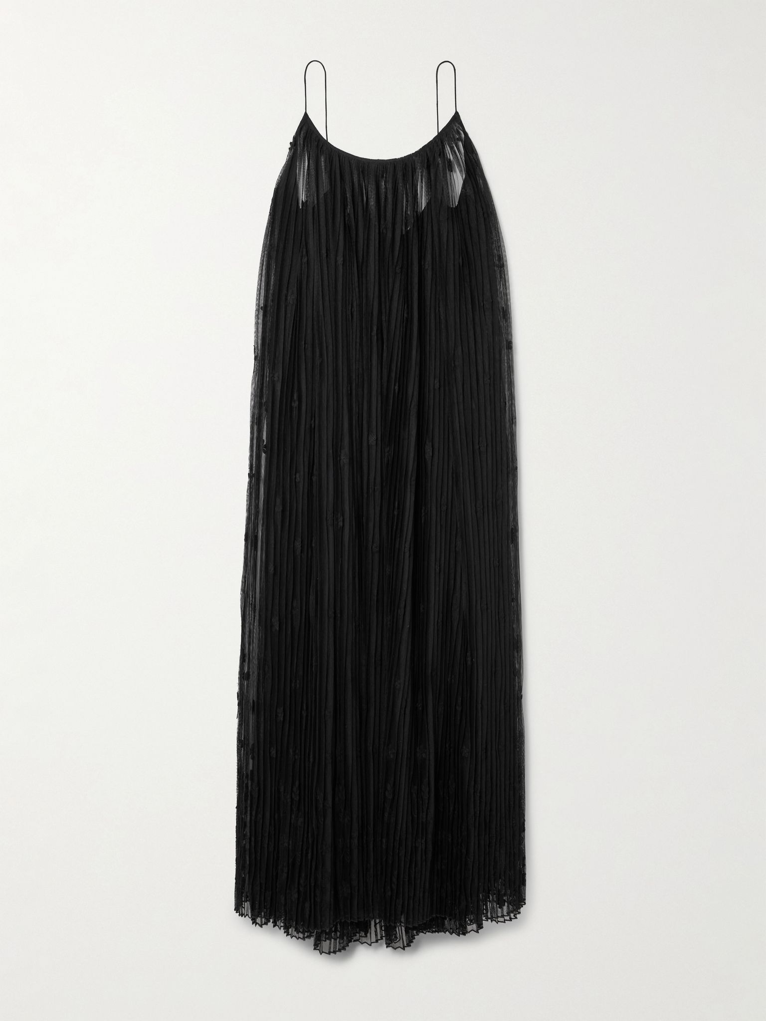 Embroidered recycled plissé-tulle maxi dress Black - 1