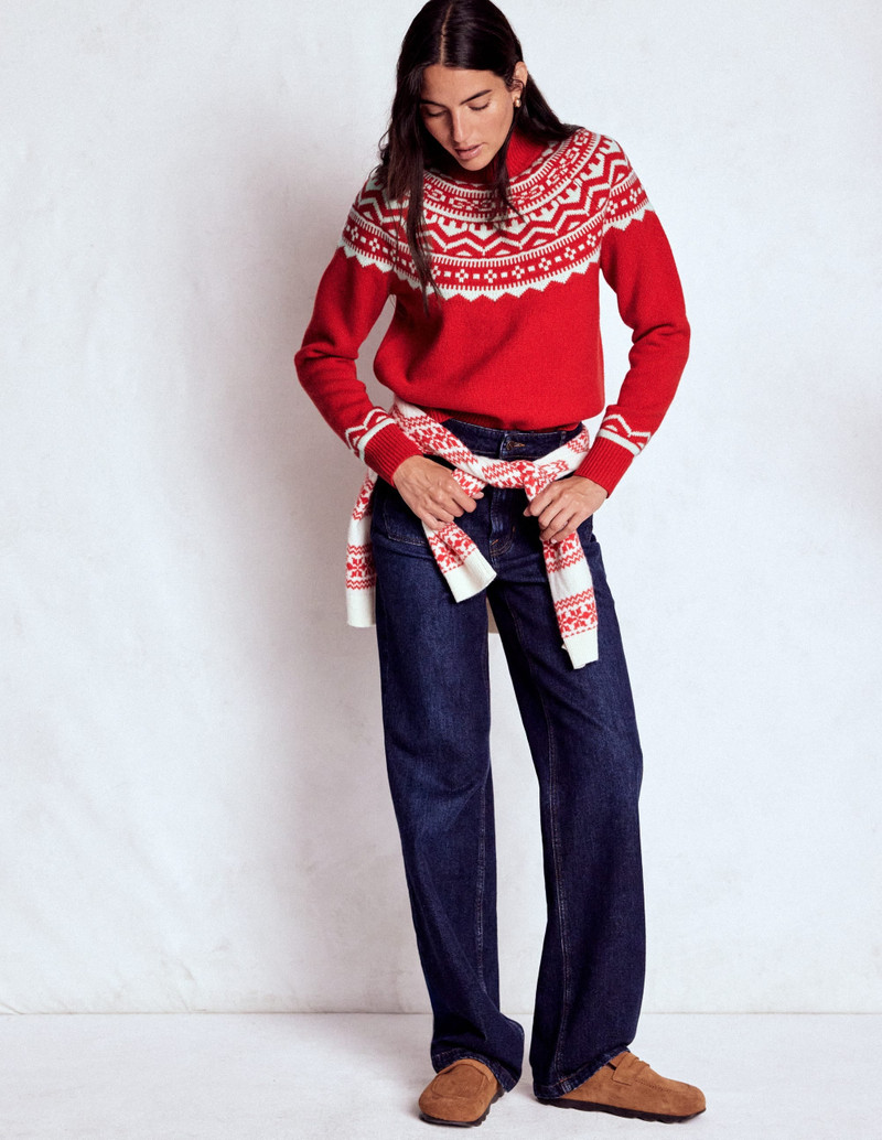 Marion Merino Rib Neck Sweater-Poppy Red Fair Isle 5