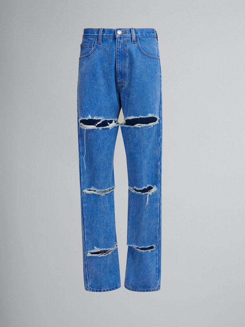 BLUE ORGANIC DENIM SLASHED BOYFRIEND JEANS 1