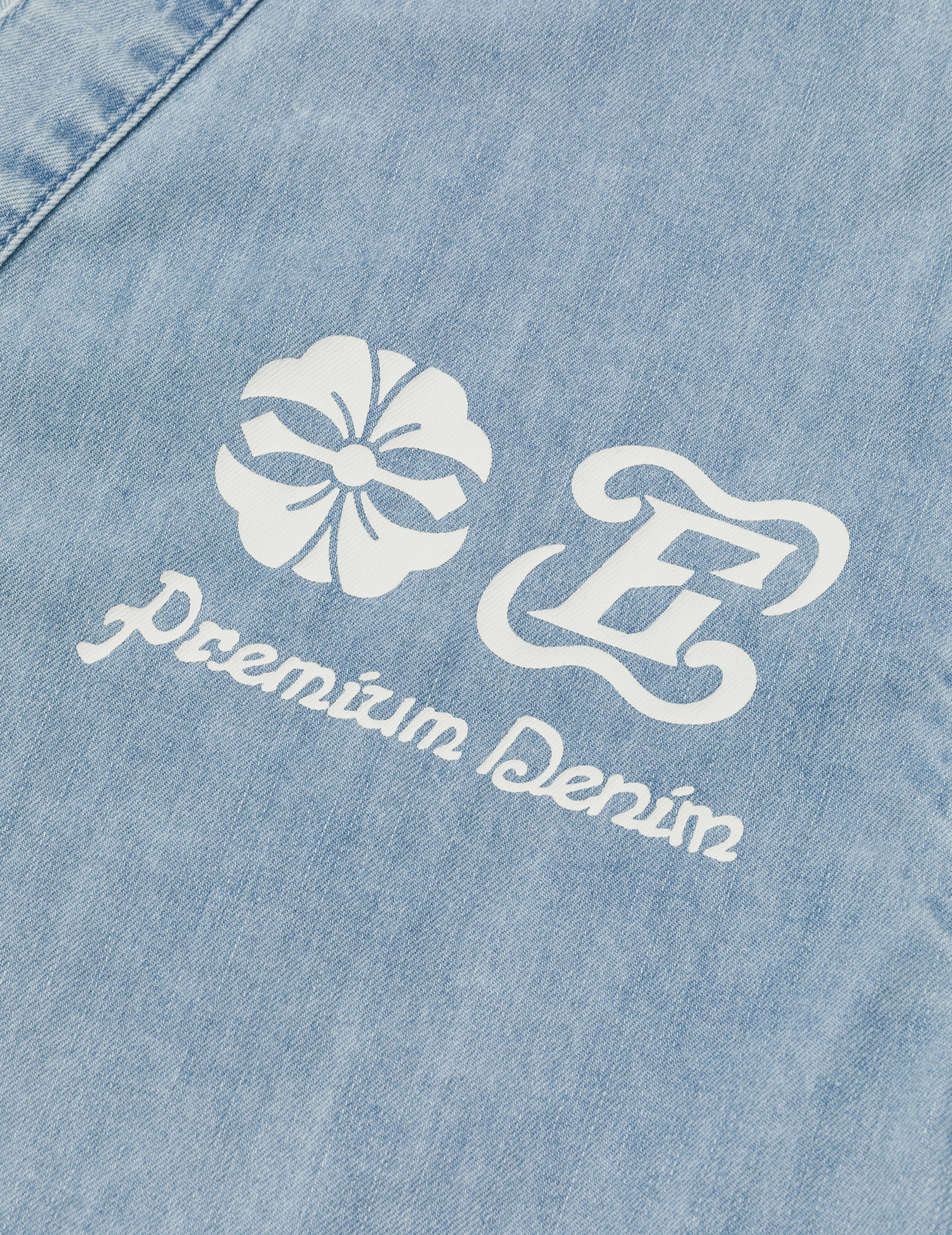 Hakutaku and Logo Print Fashion Fit Denim Baseball Shirt - 6