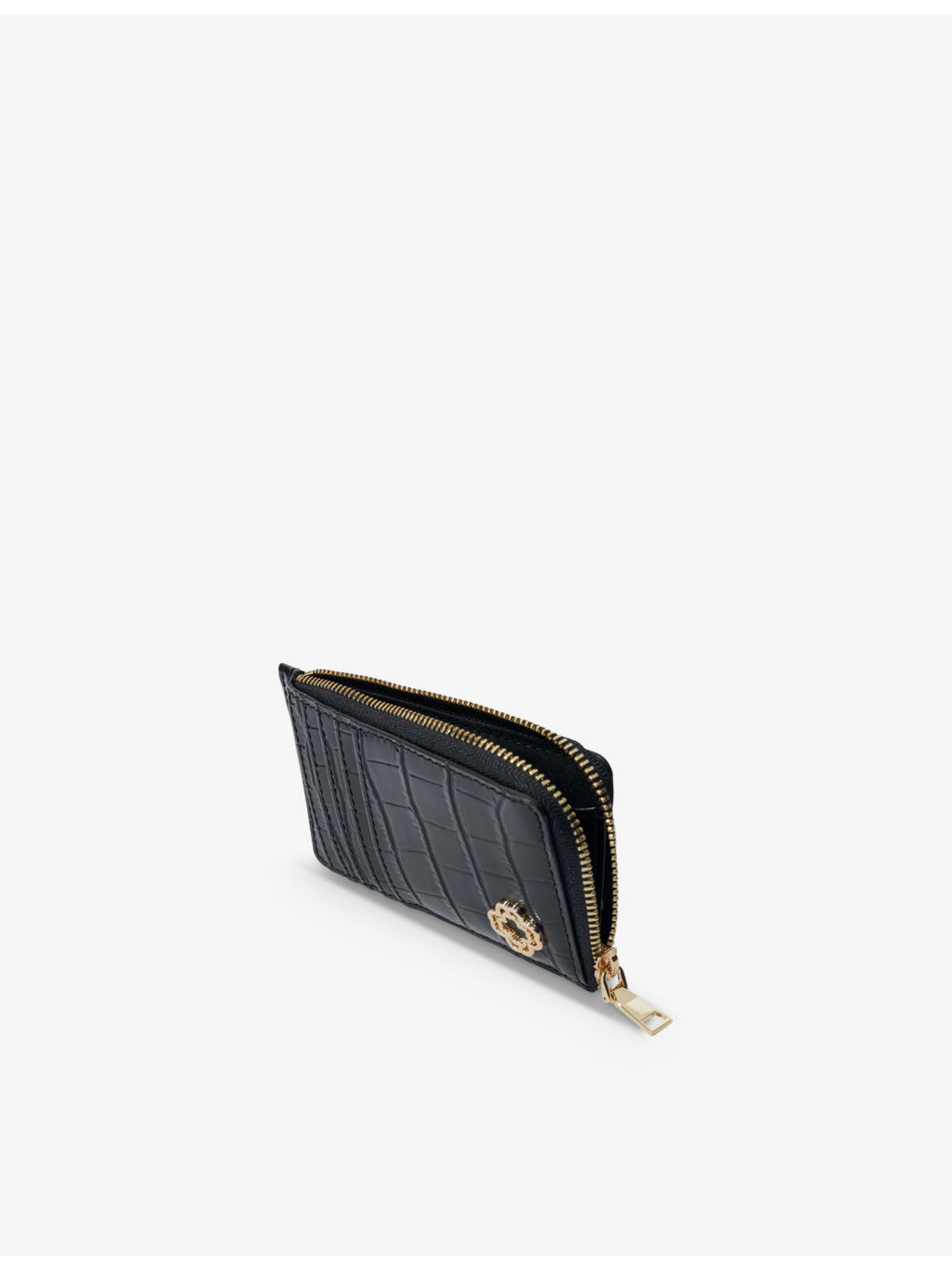 Clover-plaque leather card and coin holder - 4