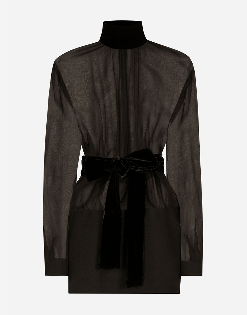 Short wool crepe and organza dress 1