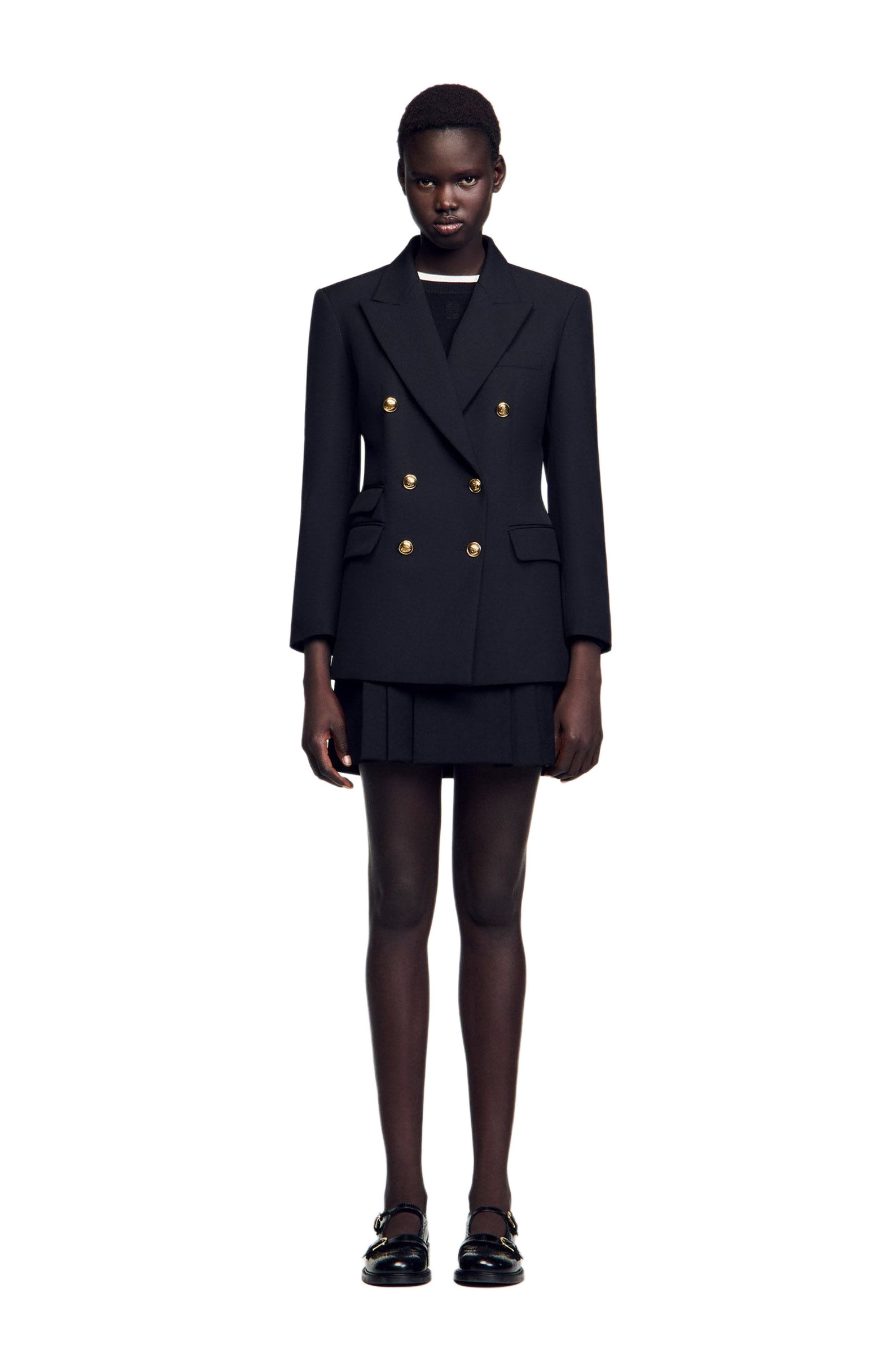 SANDRO Double-breasted suit jacket in Black at Nordstrom - 4