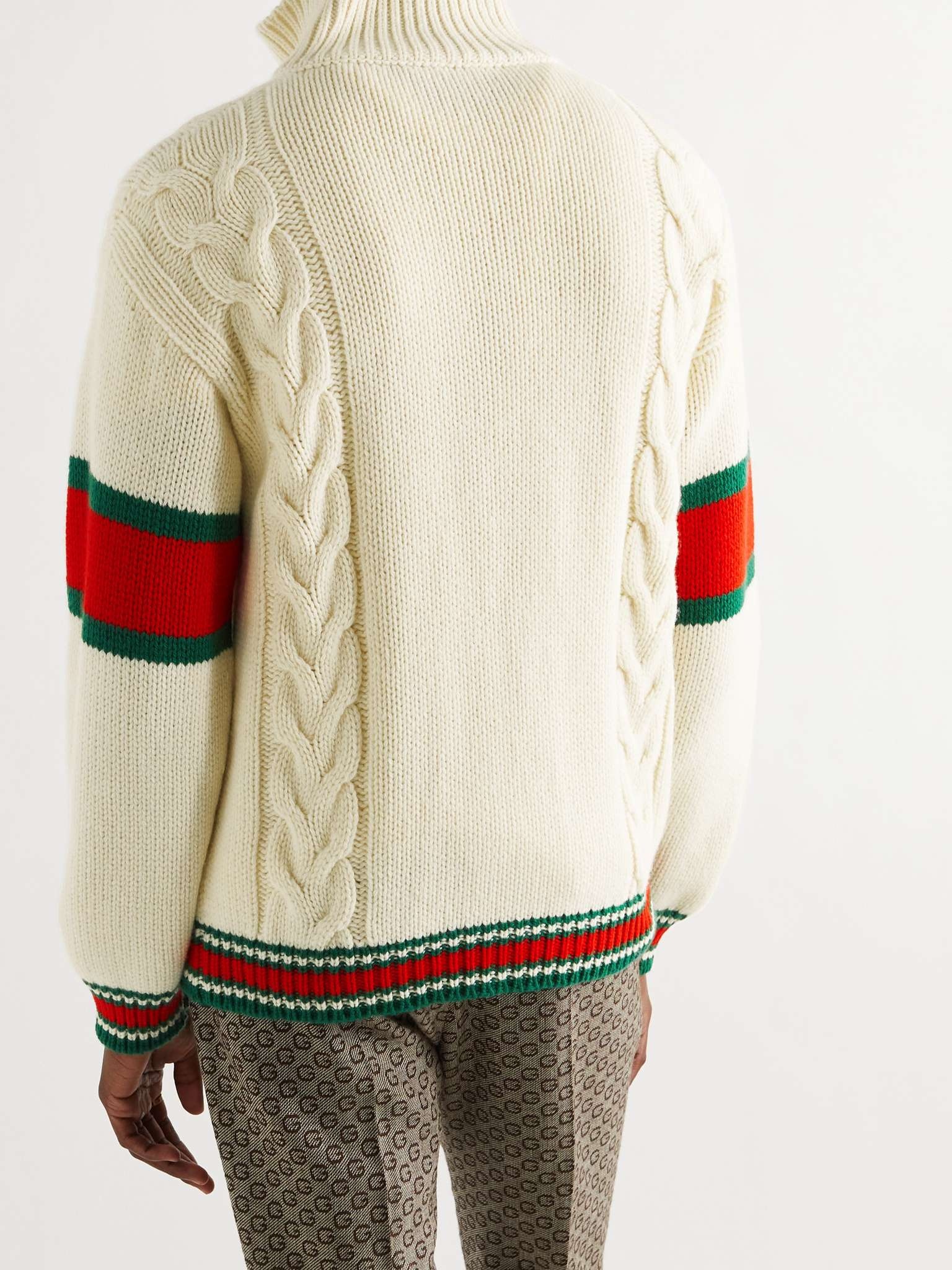 Striped Cable-Knit Wool Zip-Up Cardigan - 9