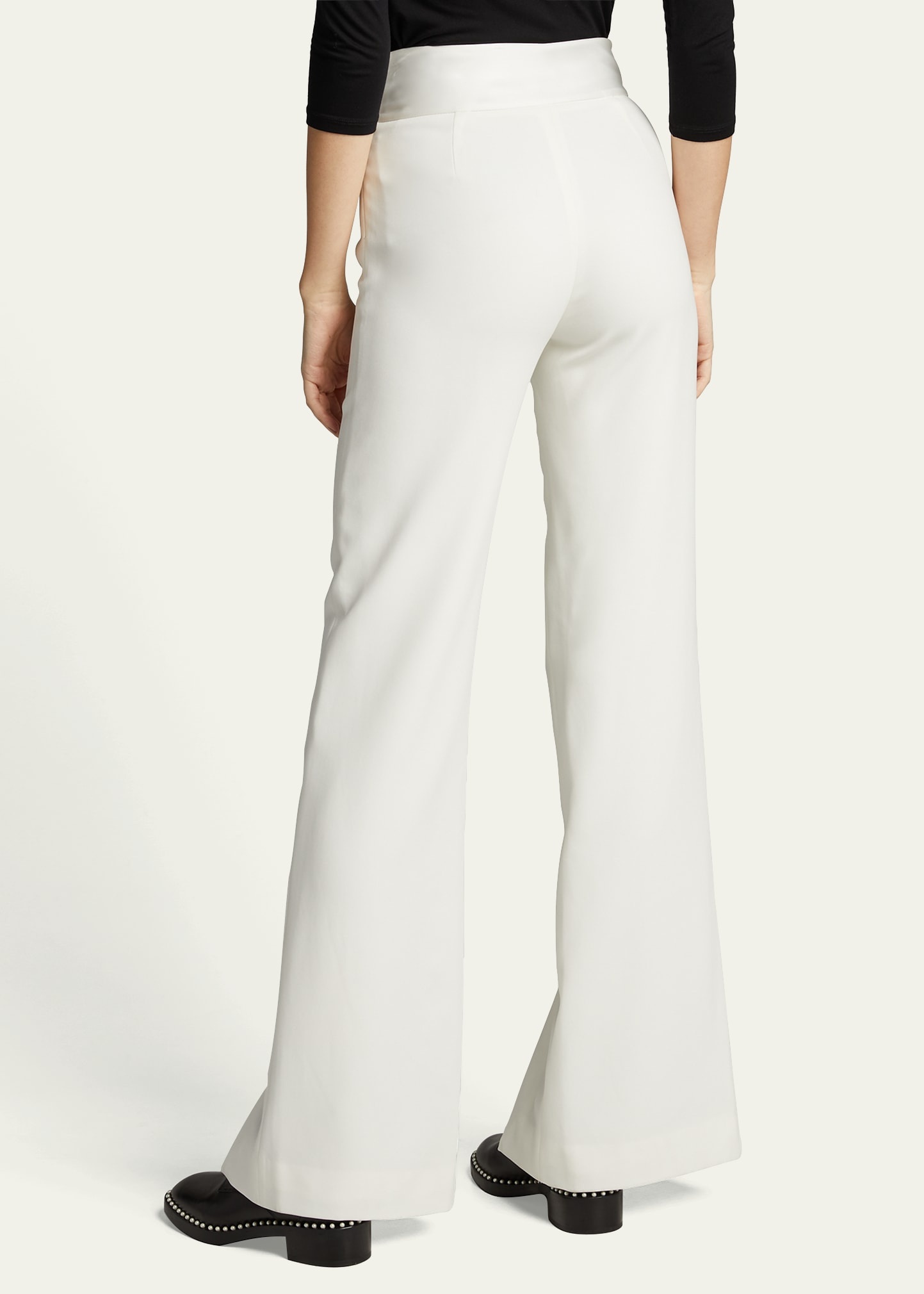 Satin-Combo Front-Slit Pants - 3