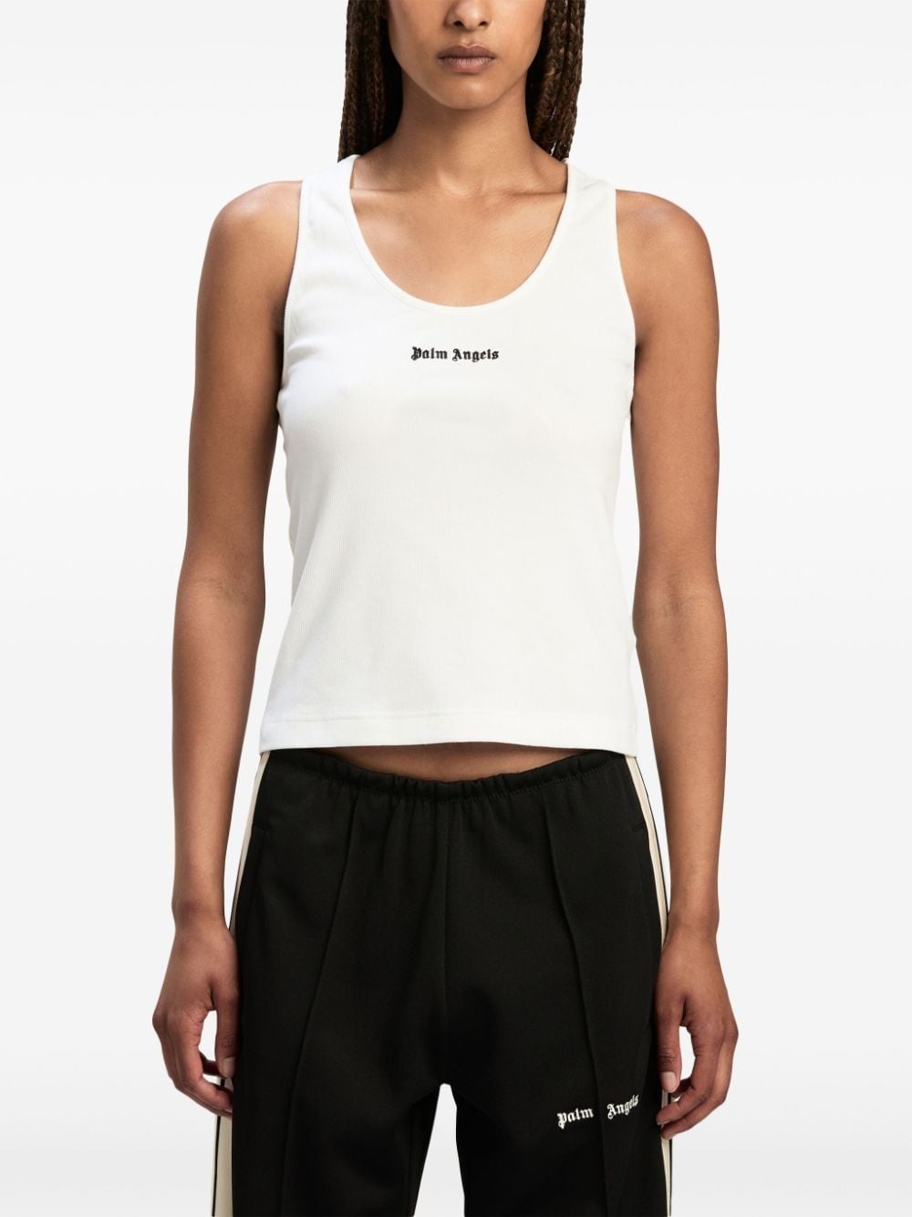 logo-embroidered ribbed tank top - 3