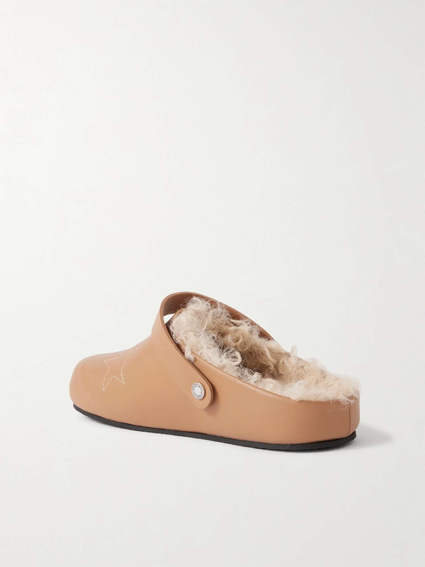 Elyse embroidered faux shearling-lined vegetarian leather mules - 3