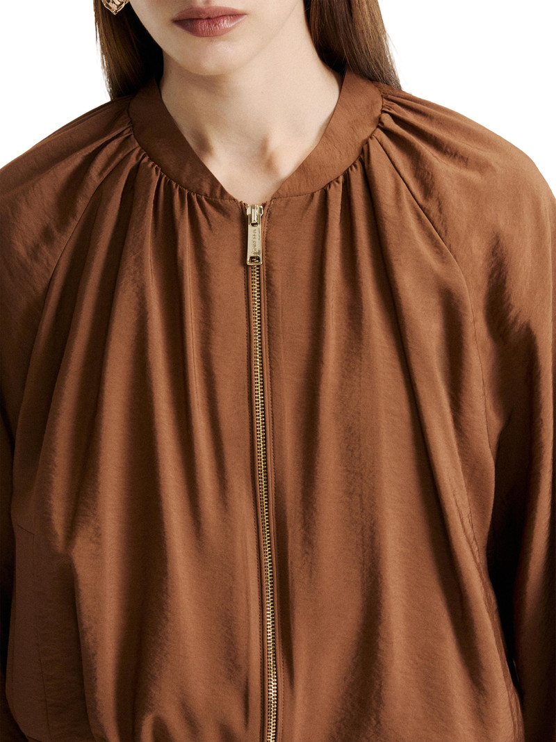 Women's Drawstring Hem Bomber Jacket - Tobacco Brown 4