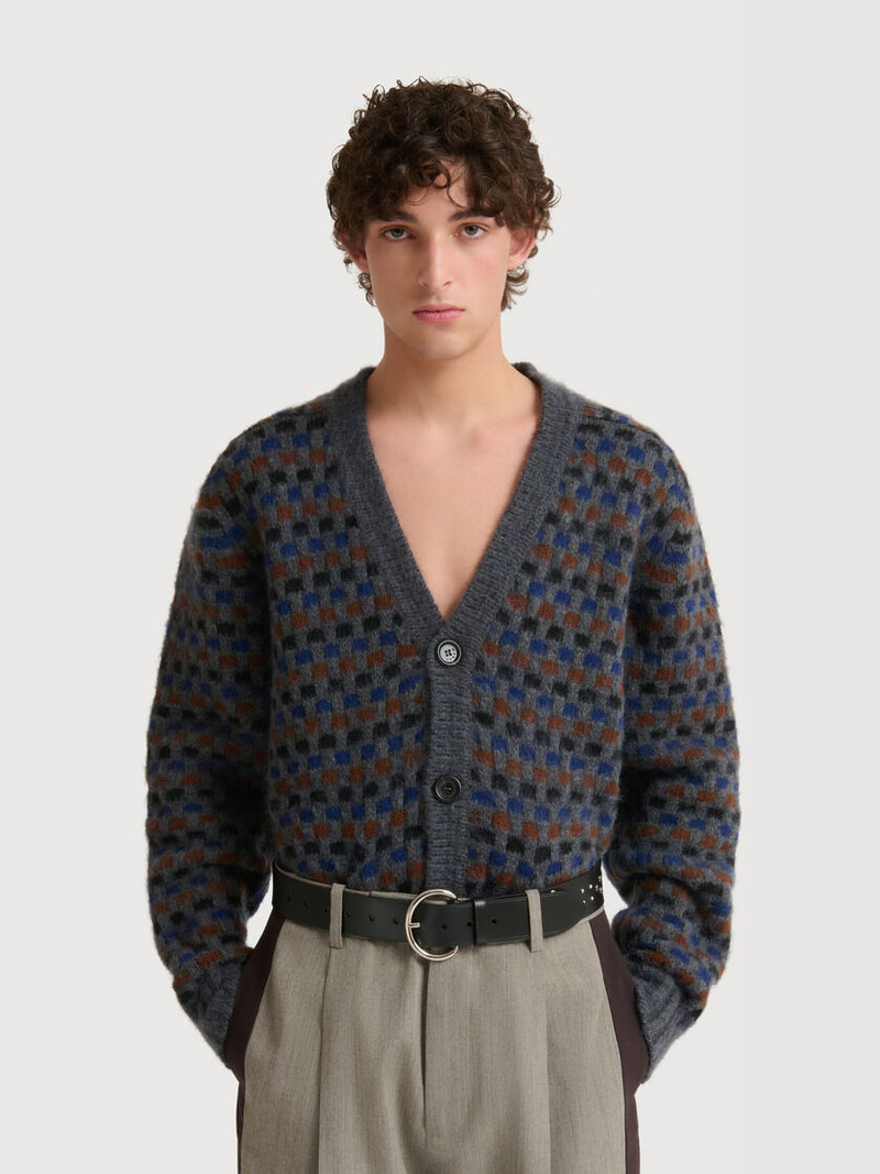 Marni GRAY AND BLUE SHETLAND WOOL JACQUARD CARDIGAN outlook