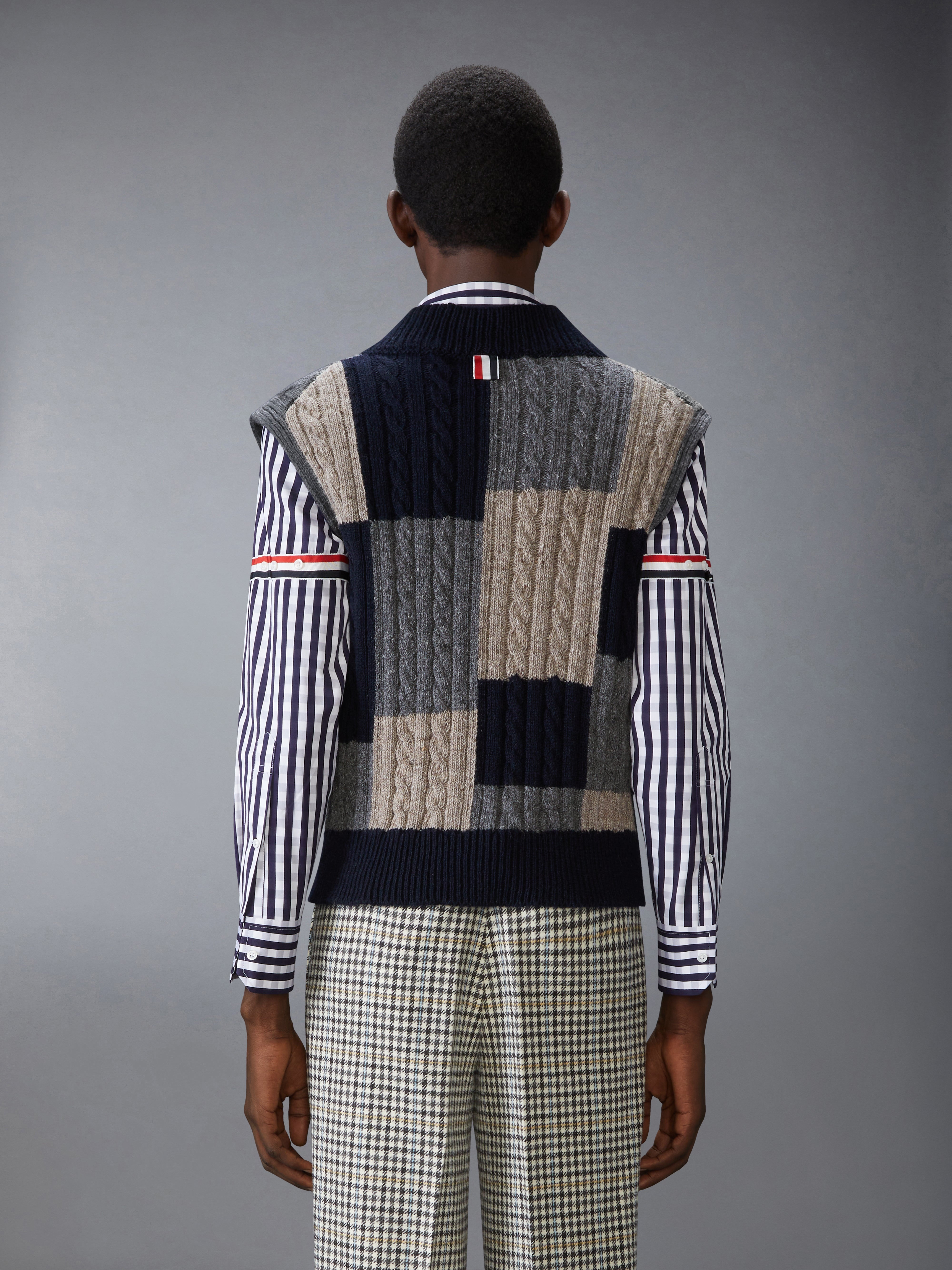 DONEGAL PATCHWORK INTARSIA V NECK VEST - 3