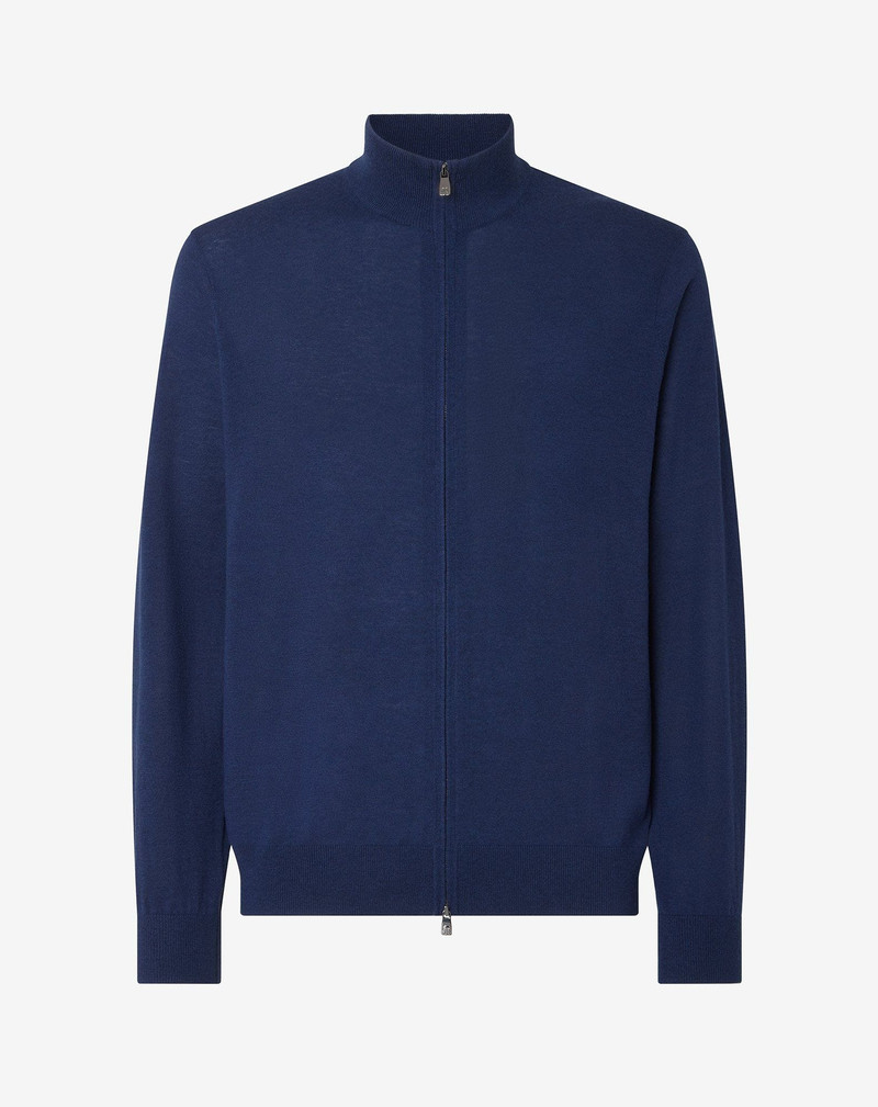 China blue silk and cashmere full zip knitwear 1