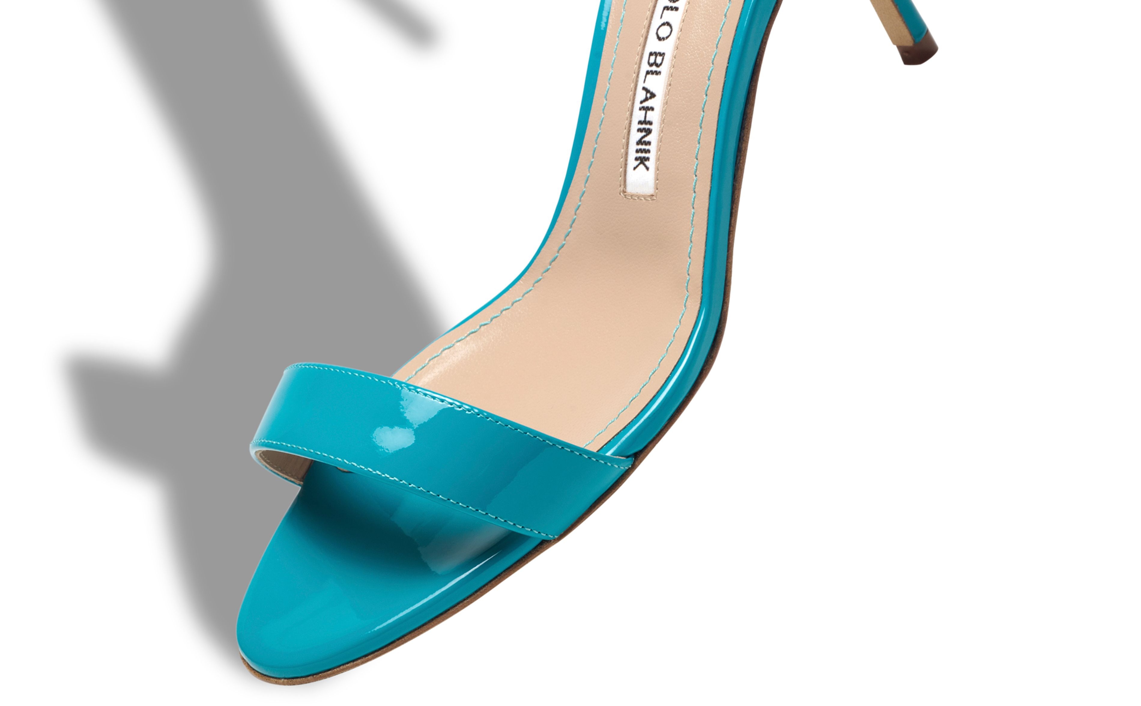 Turquoise Patent Leather Ankle Strap Sandals - 4