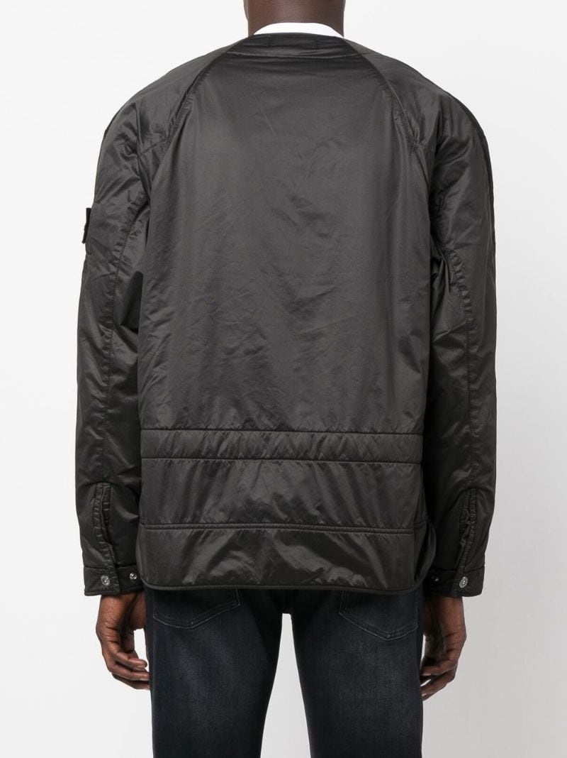 logo-patch collarless jacket - 4