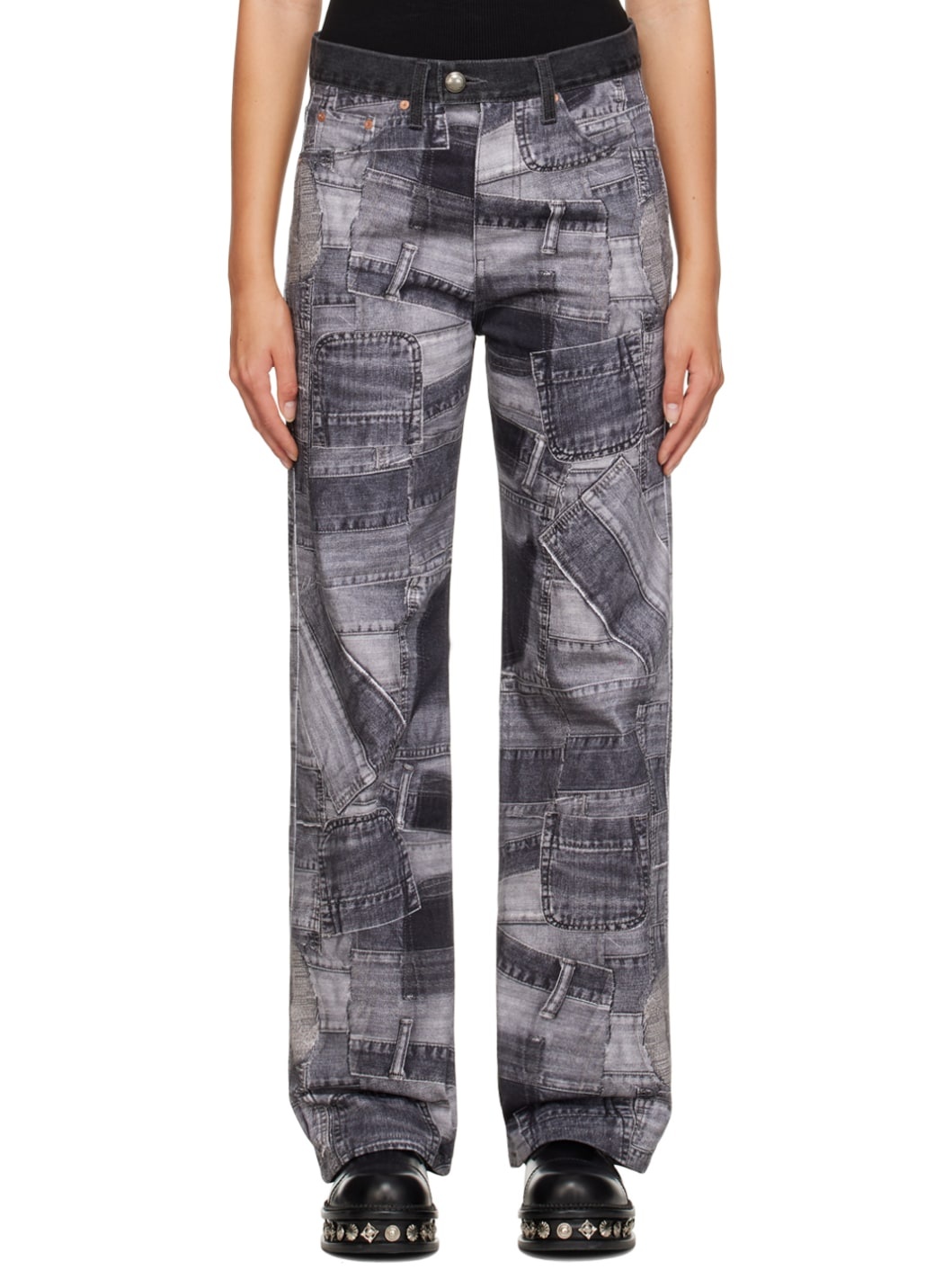 Gray Patchwork Jeans - 1