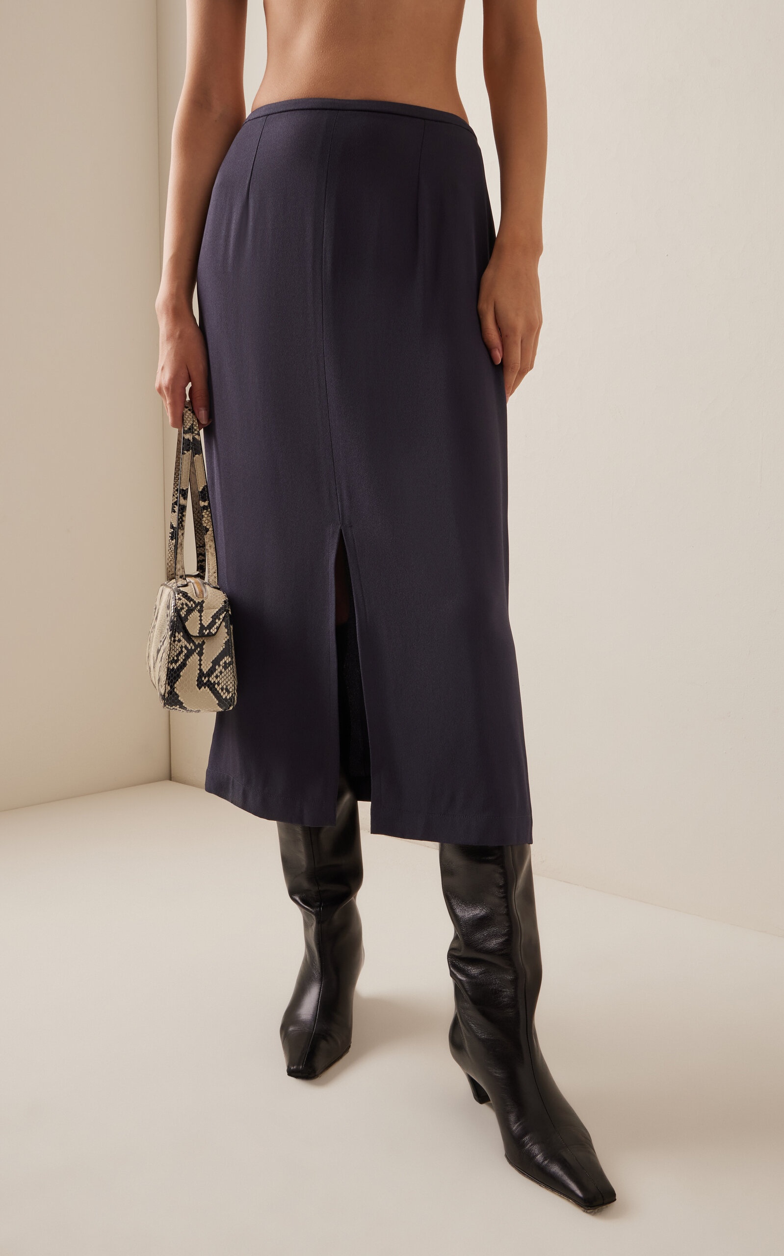 The Frankie Shop Judy Crepe Midi Skirt grey | REVERSIBLE